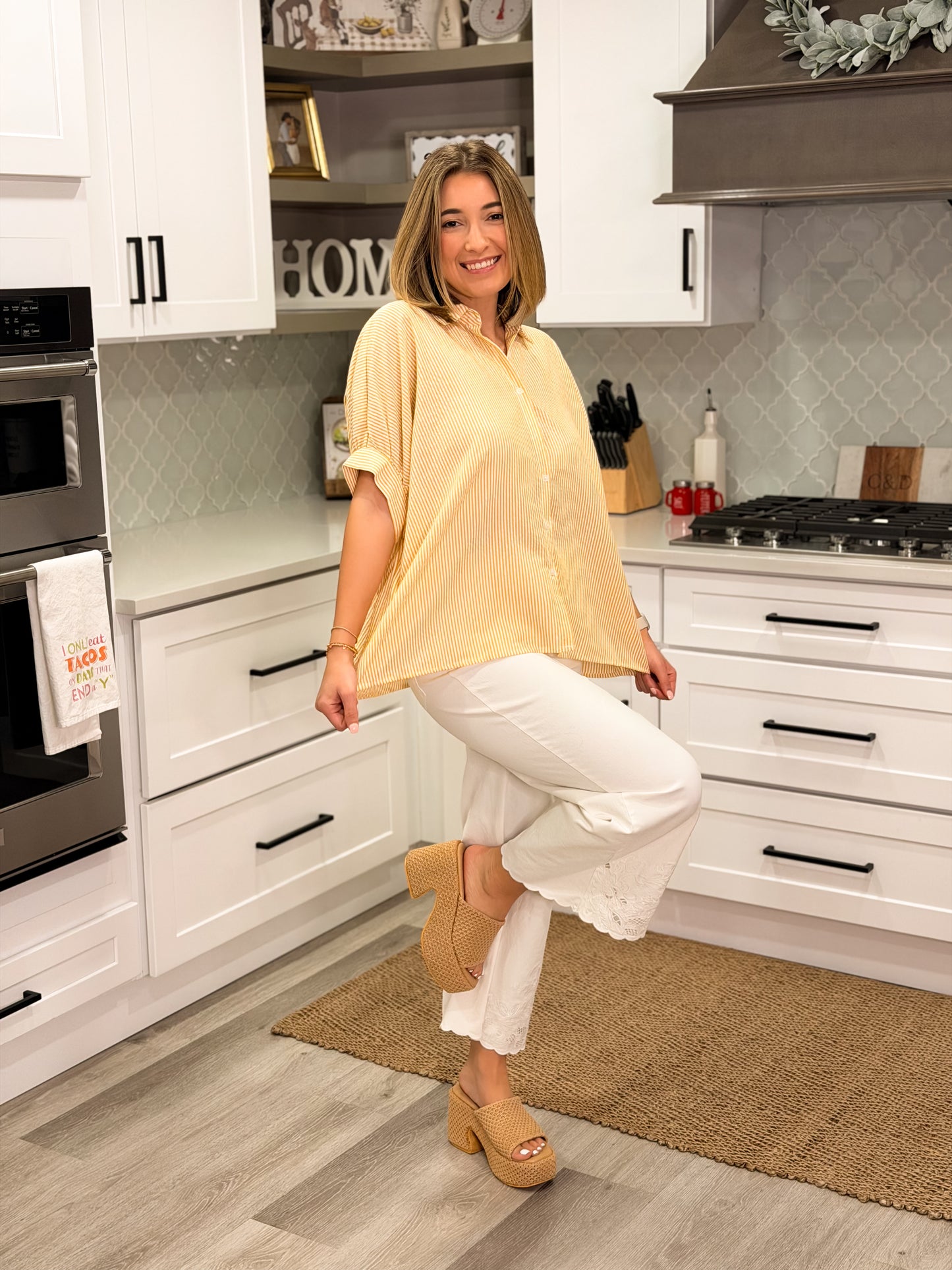 Yellow Stripe Button-Up Top