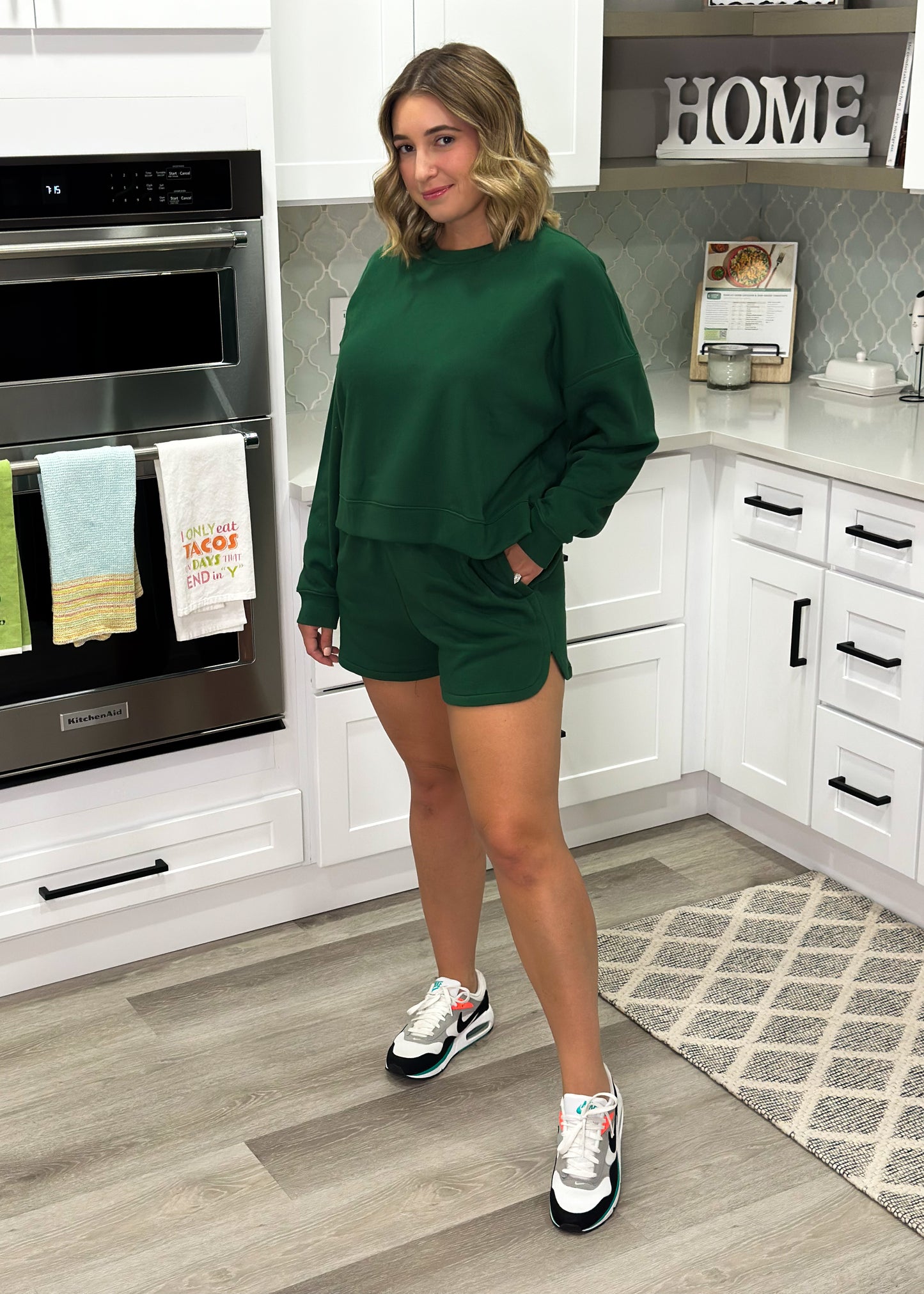 Dark Green Sweatshirt & Shorts Set