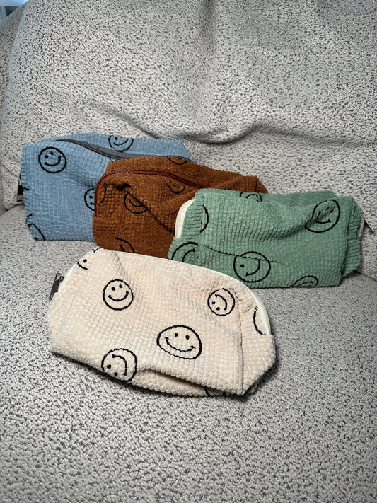 Printed Smiley Face Corduroy Toiletry Bag Pouch