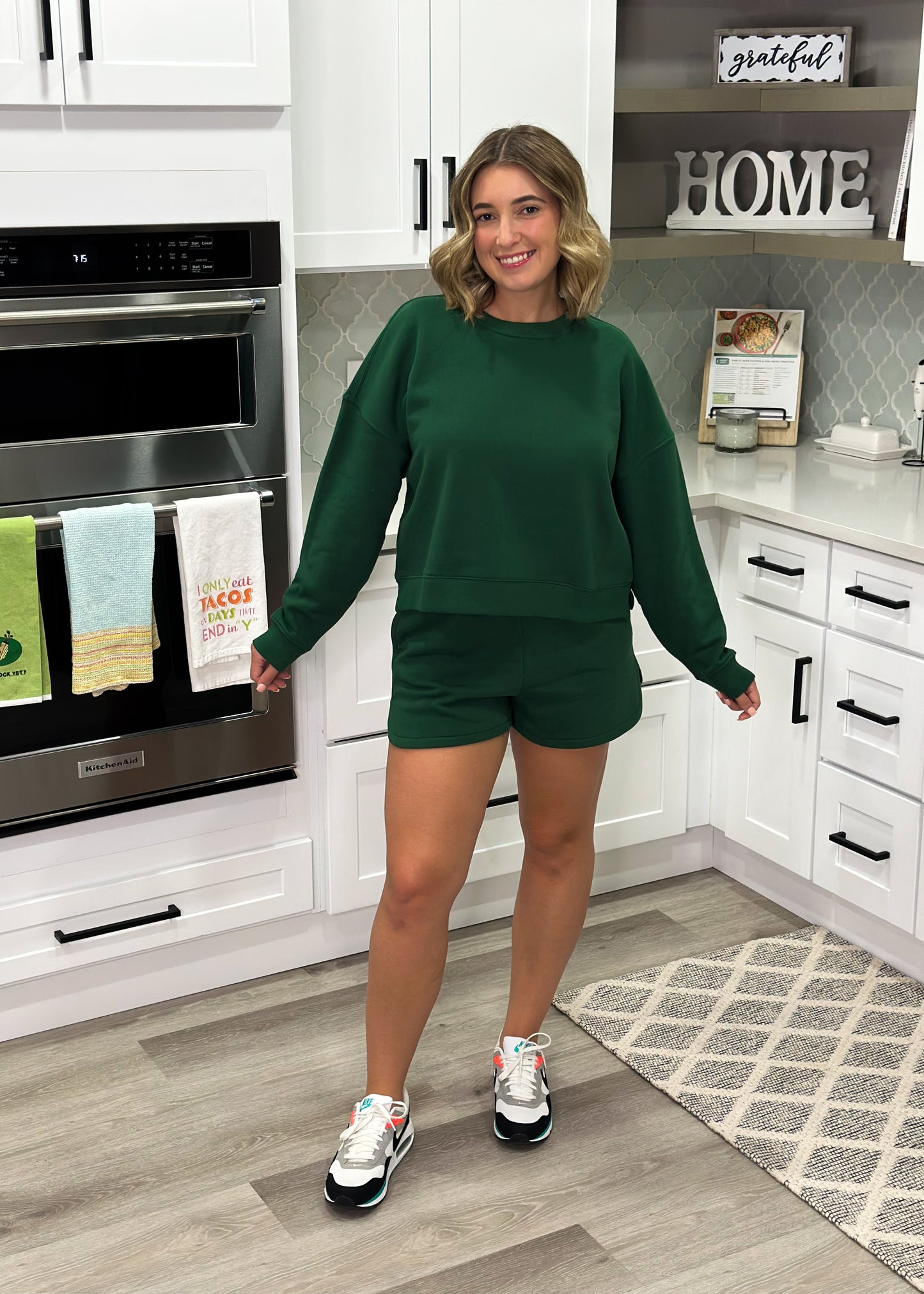 Dark Green Sweatshirt & Shorts Set