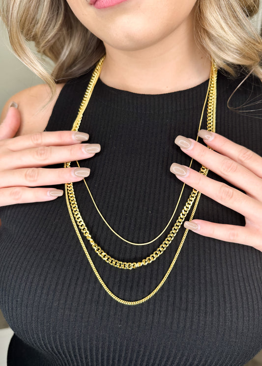 Gold Three Chain Layered Necklace