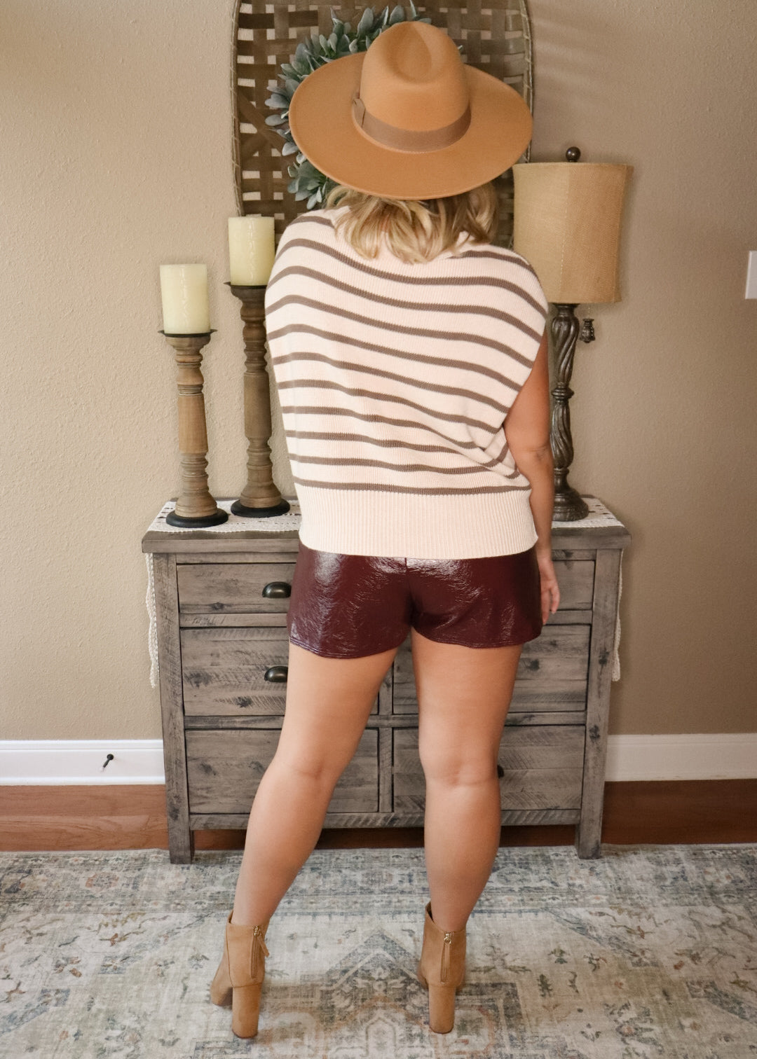 Burgundy High Waisted Faux Leather Shorts
