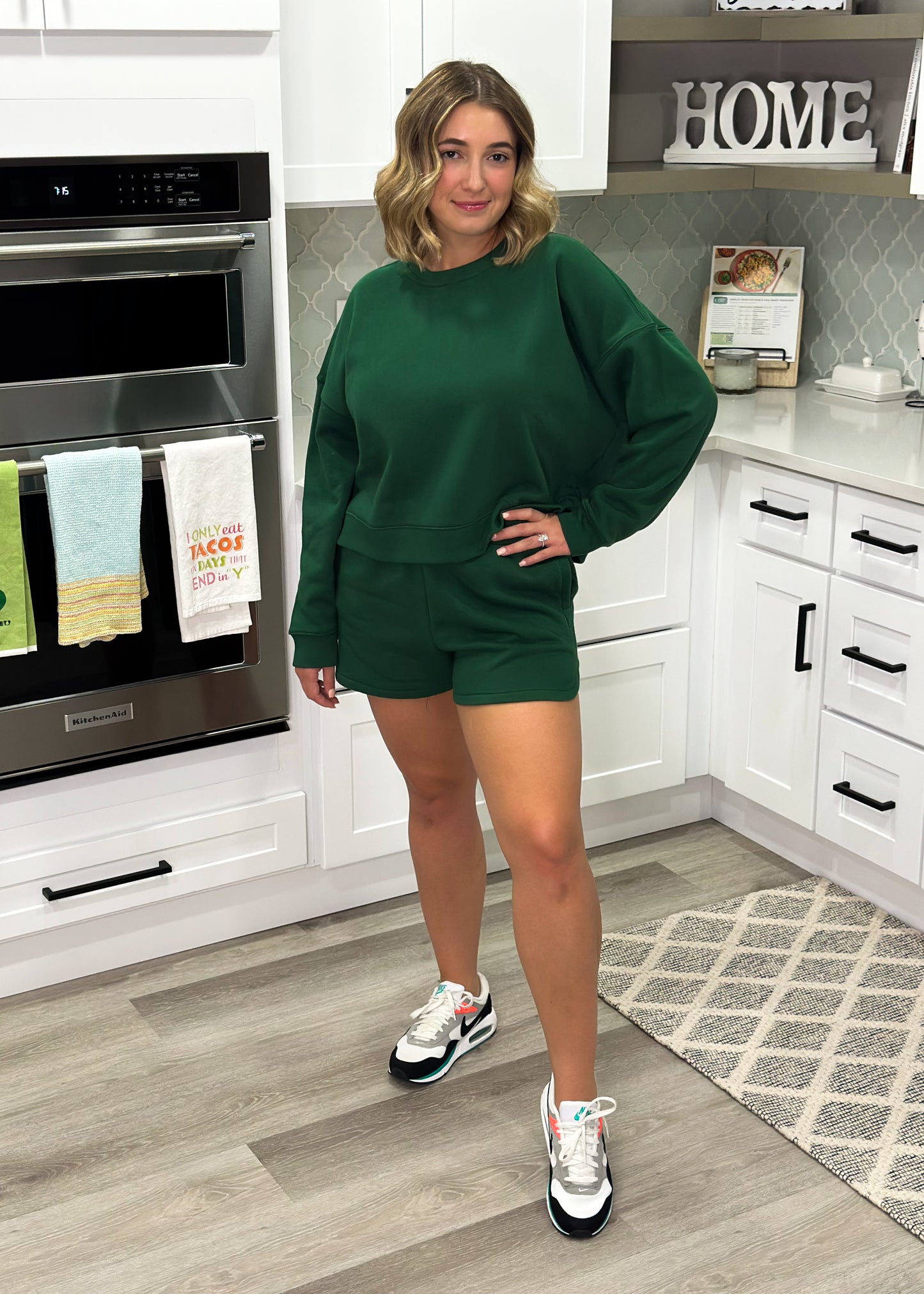 Dark Green Sweatshirt & Shorts Set