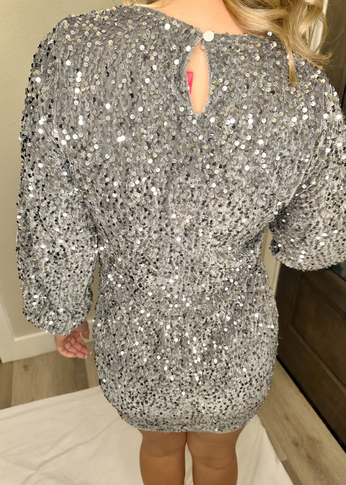 Long Sleeve Silver Sequin Mini Dress