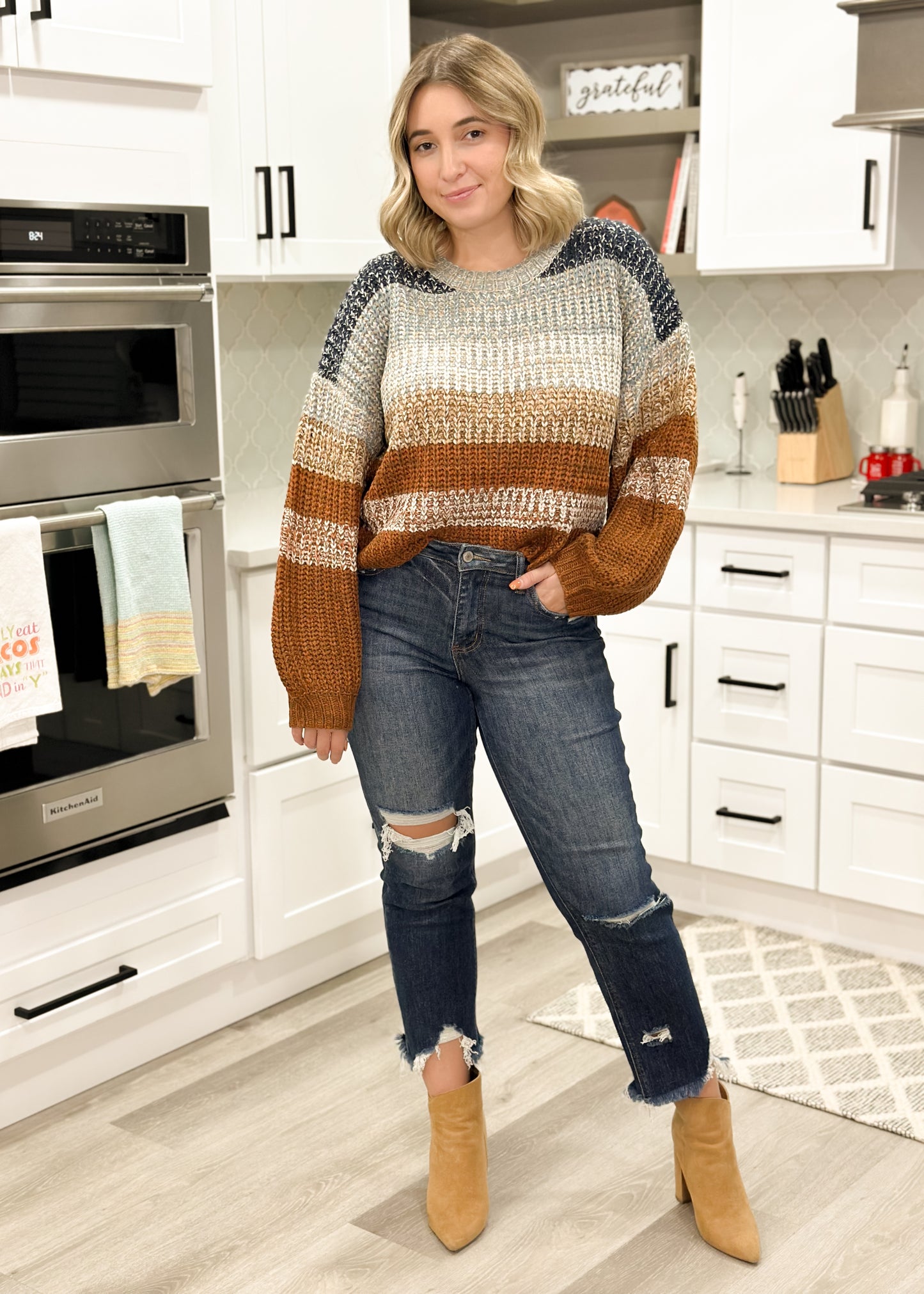 Brown & Blue Striped Knit Sweater
