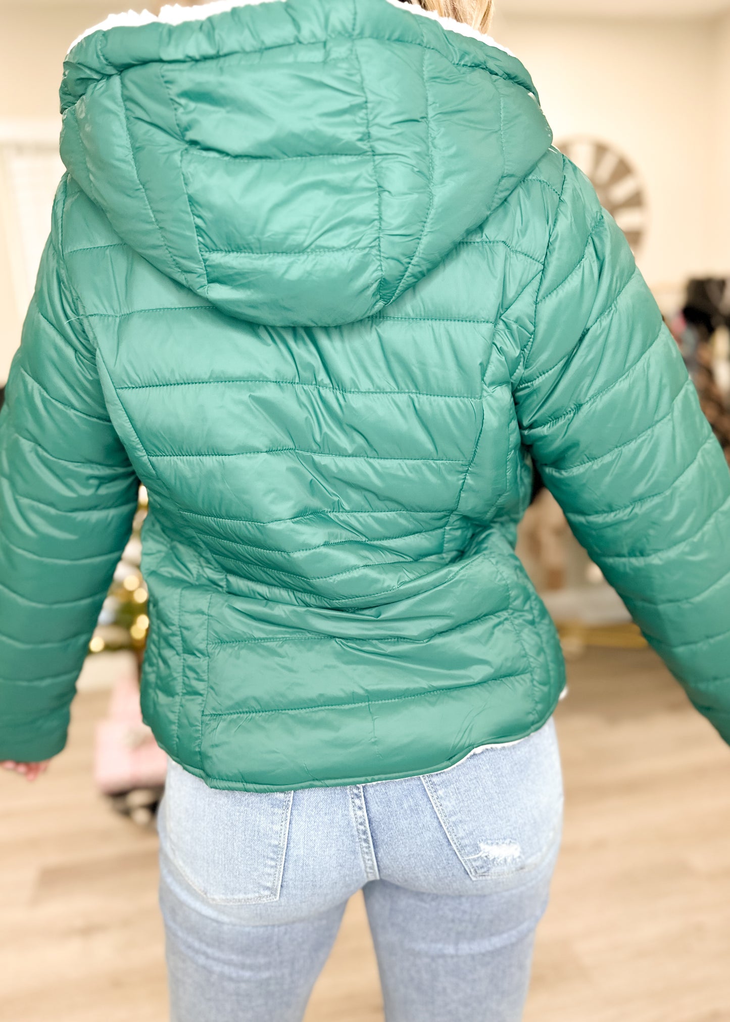 REVERSIBLE Hunter Green Puffer Sherpa Jacket