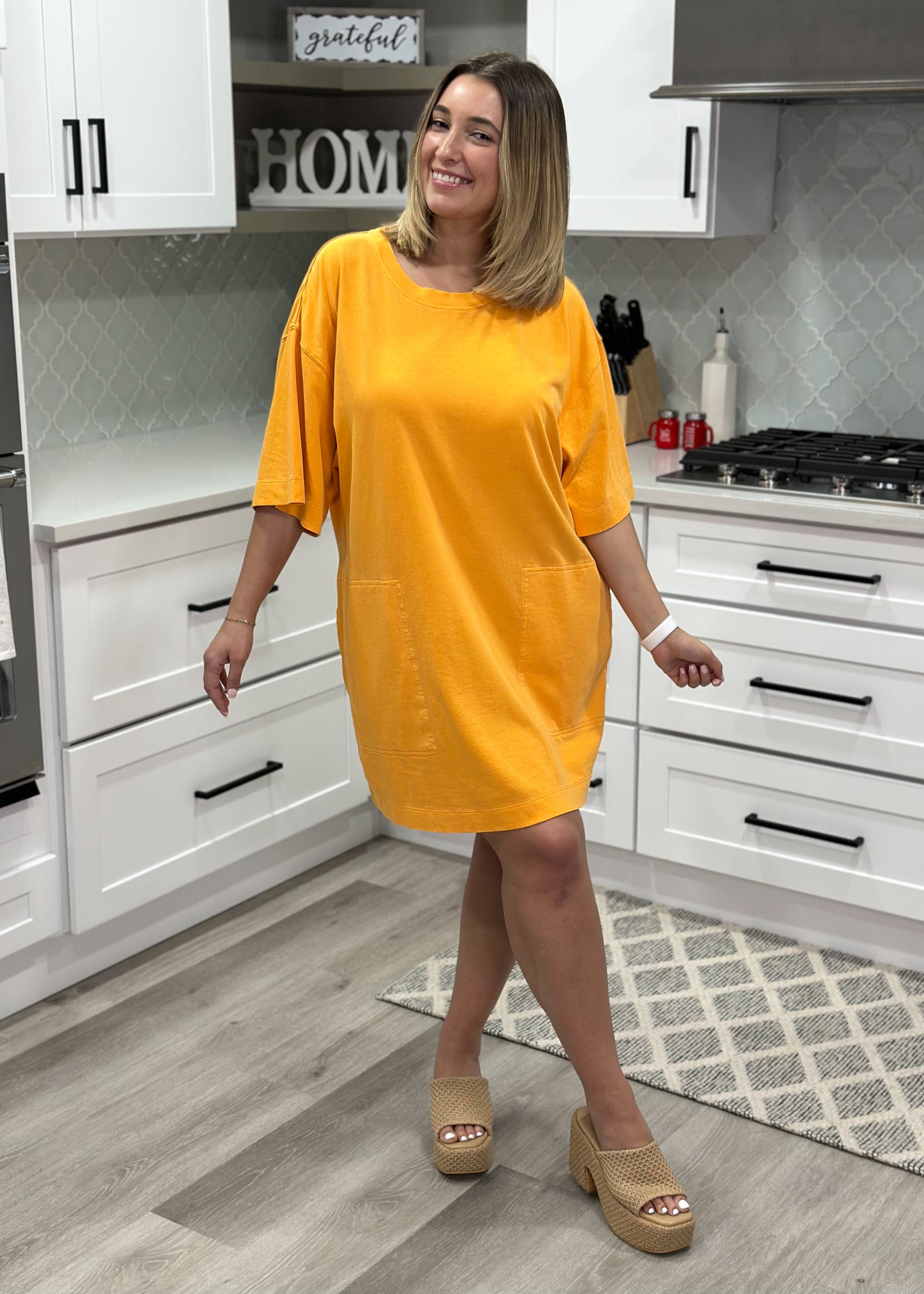 Orange Oversized Pocket T-Shirt Dress