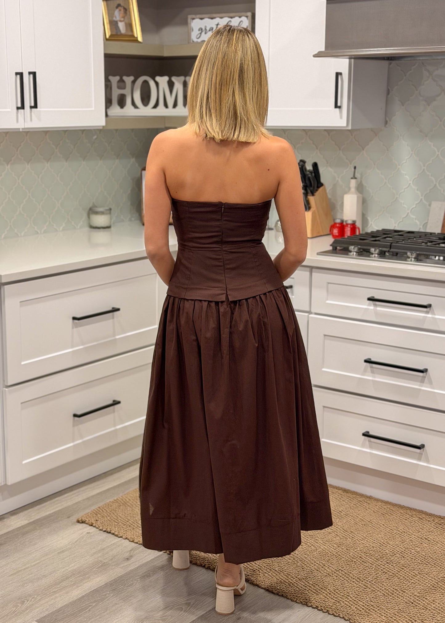 Espresso Strapless Midi Dress