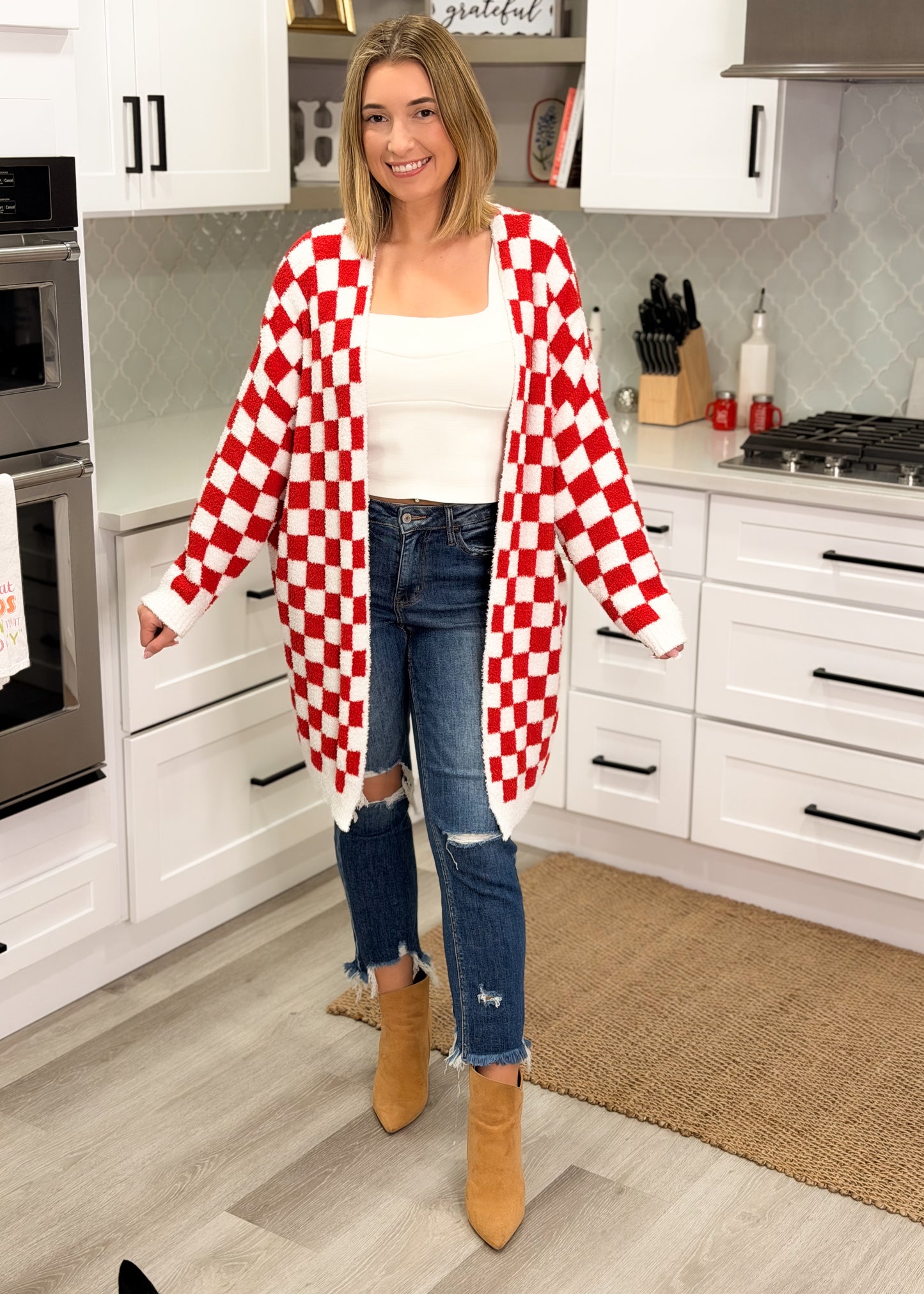 Red & White Checkered Cloud Cardigan