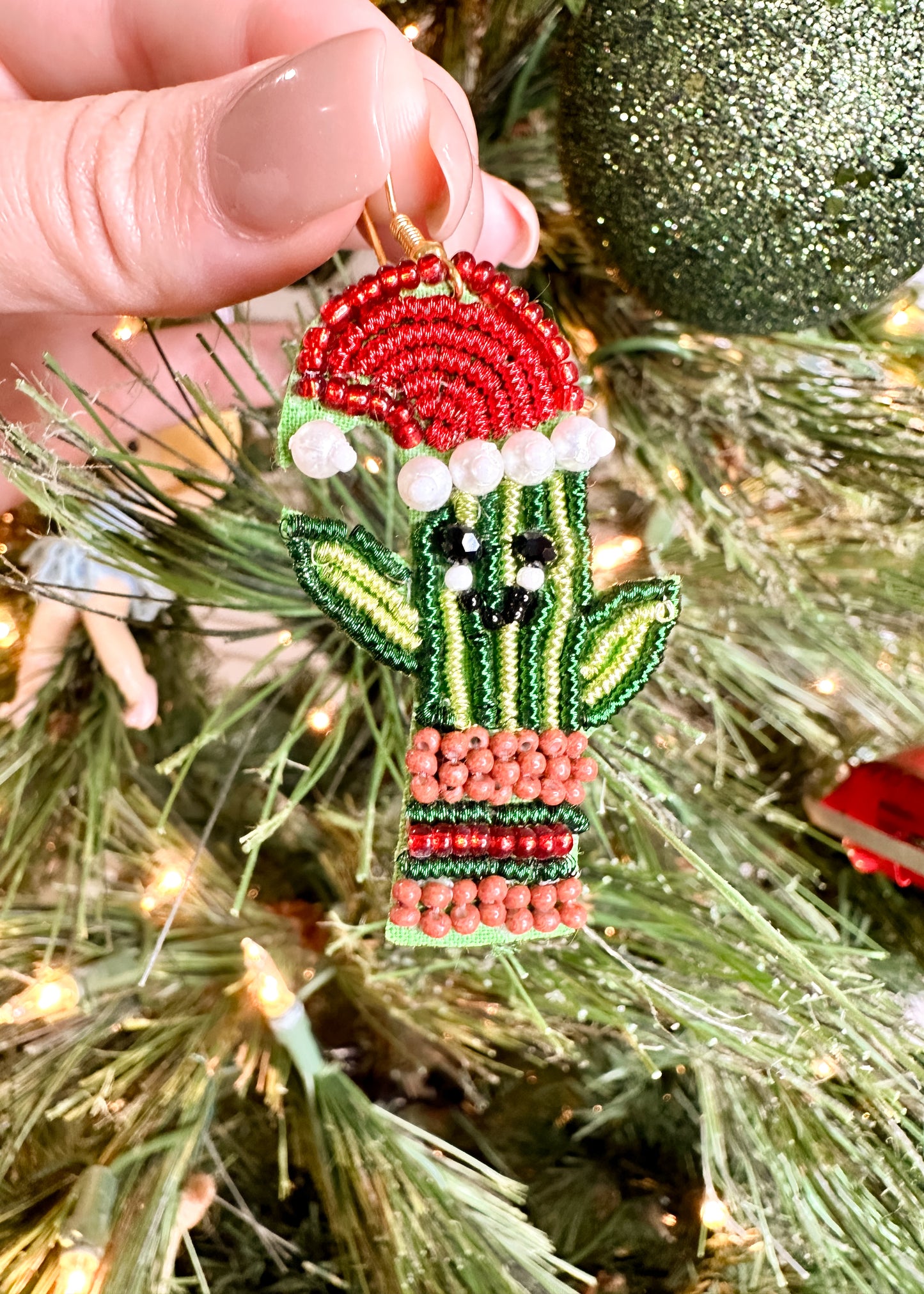 Santa Cactus Beaded Earrings