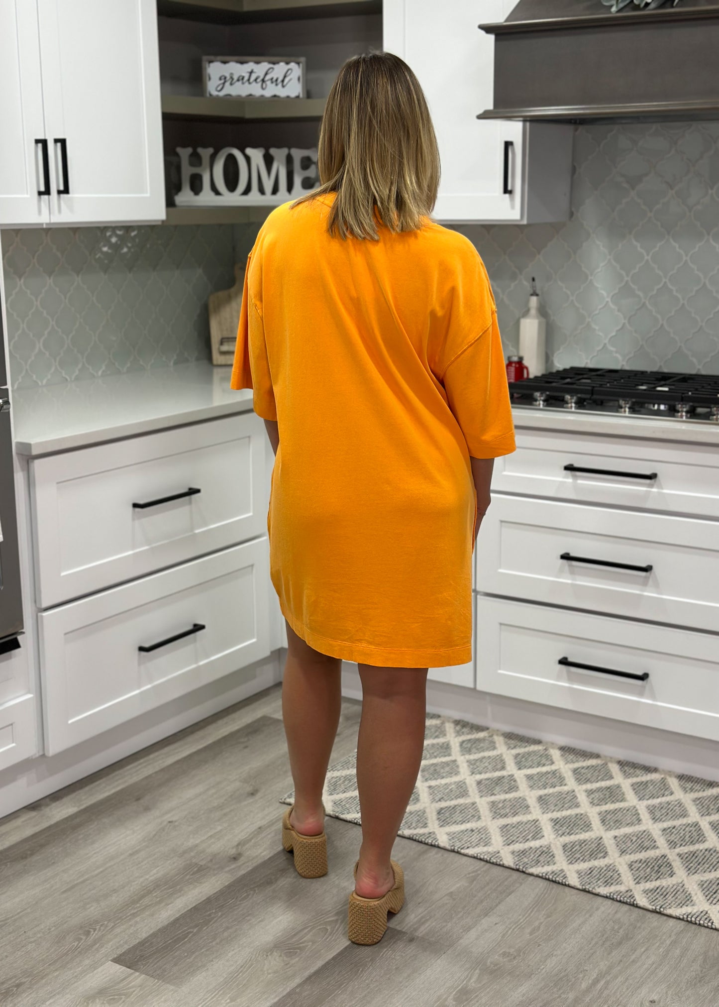 Orange Oversized Pocket T-Shirt Dress