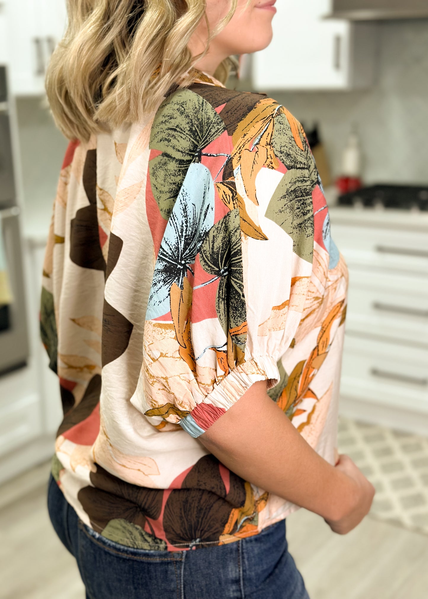 Cream & Brown Floral Top
