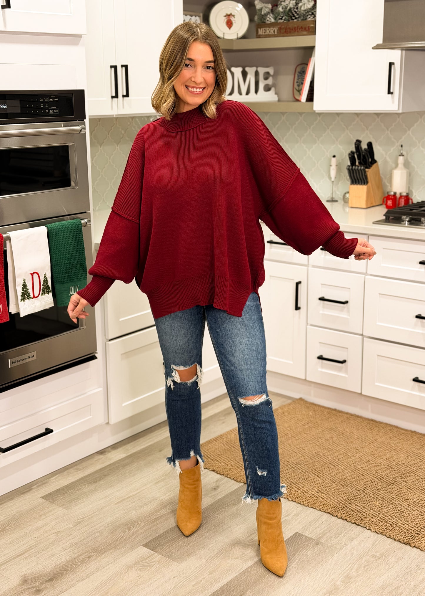 Wine Oversized Mock Neck Sweater