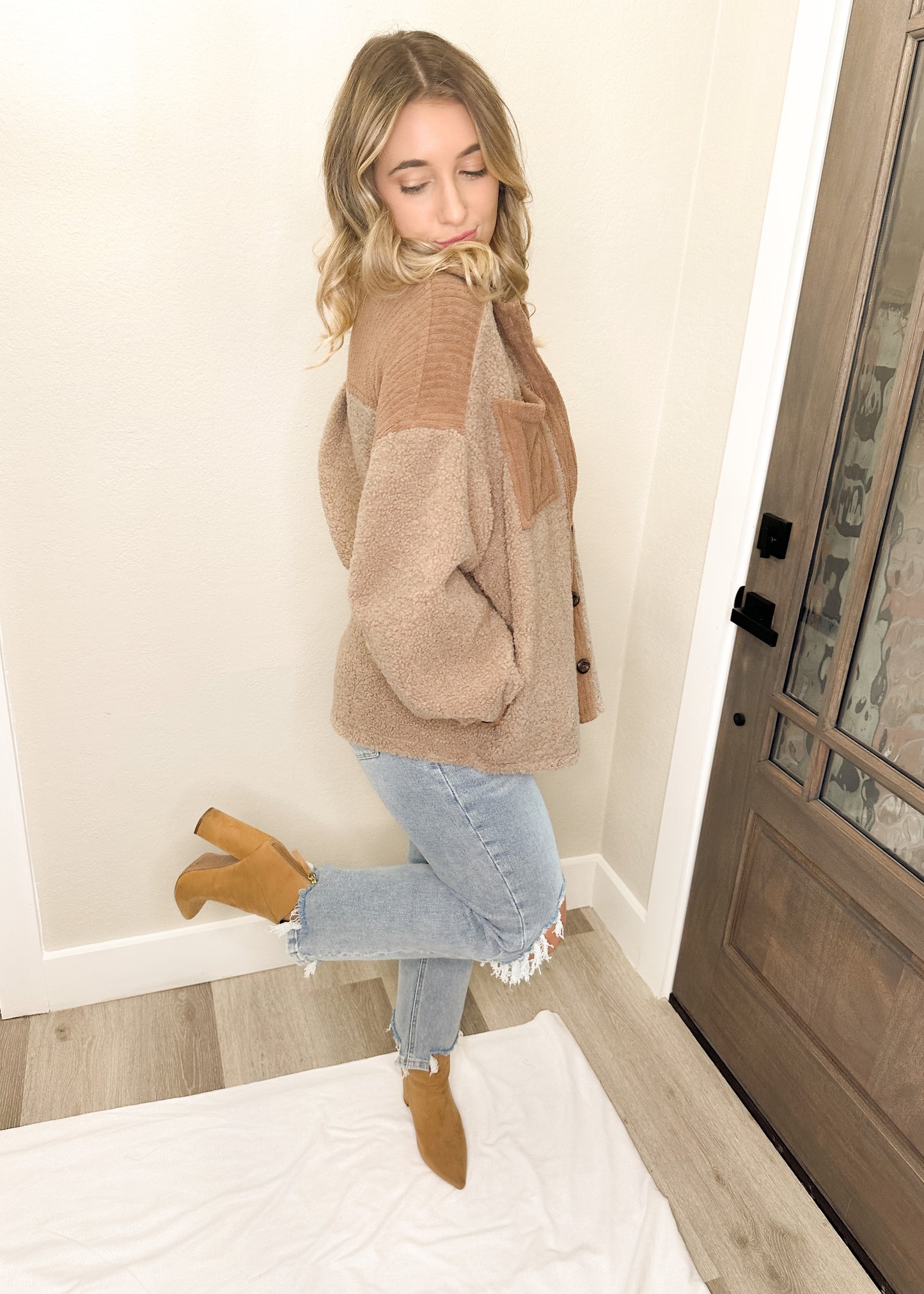 Chocolate Cord Trim Teddy Shacket