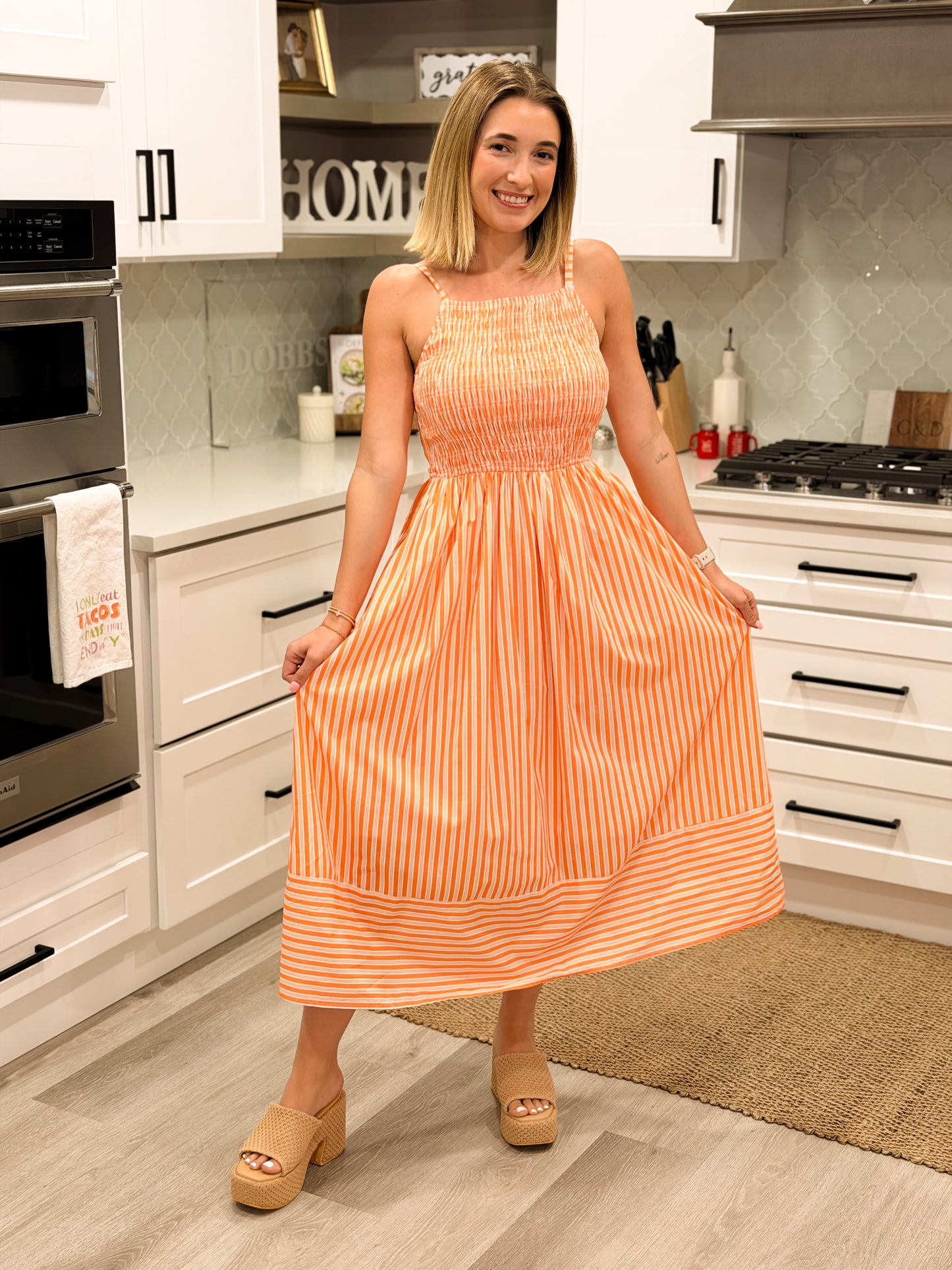 Citrus Stripe Smocked Midi Dress