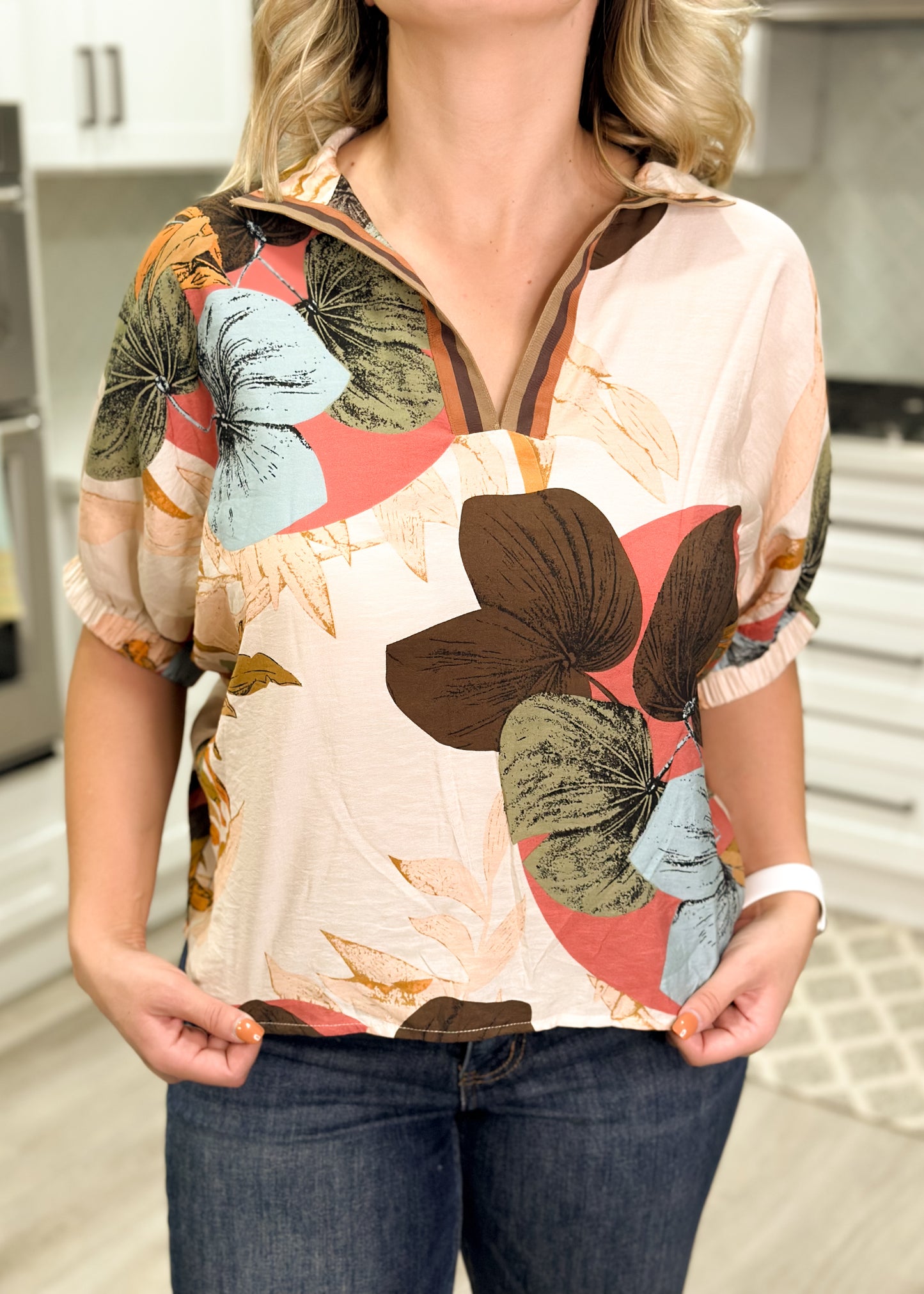 Cream & Brown Floral Top