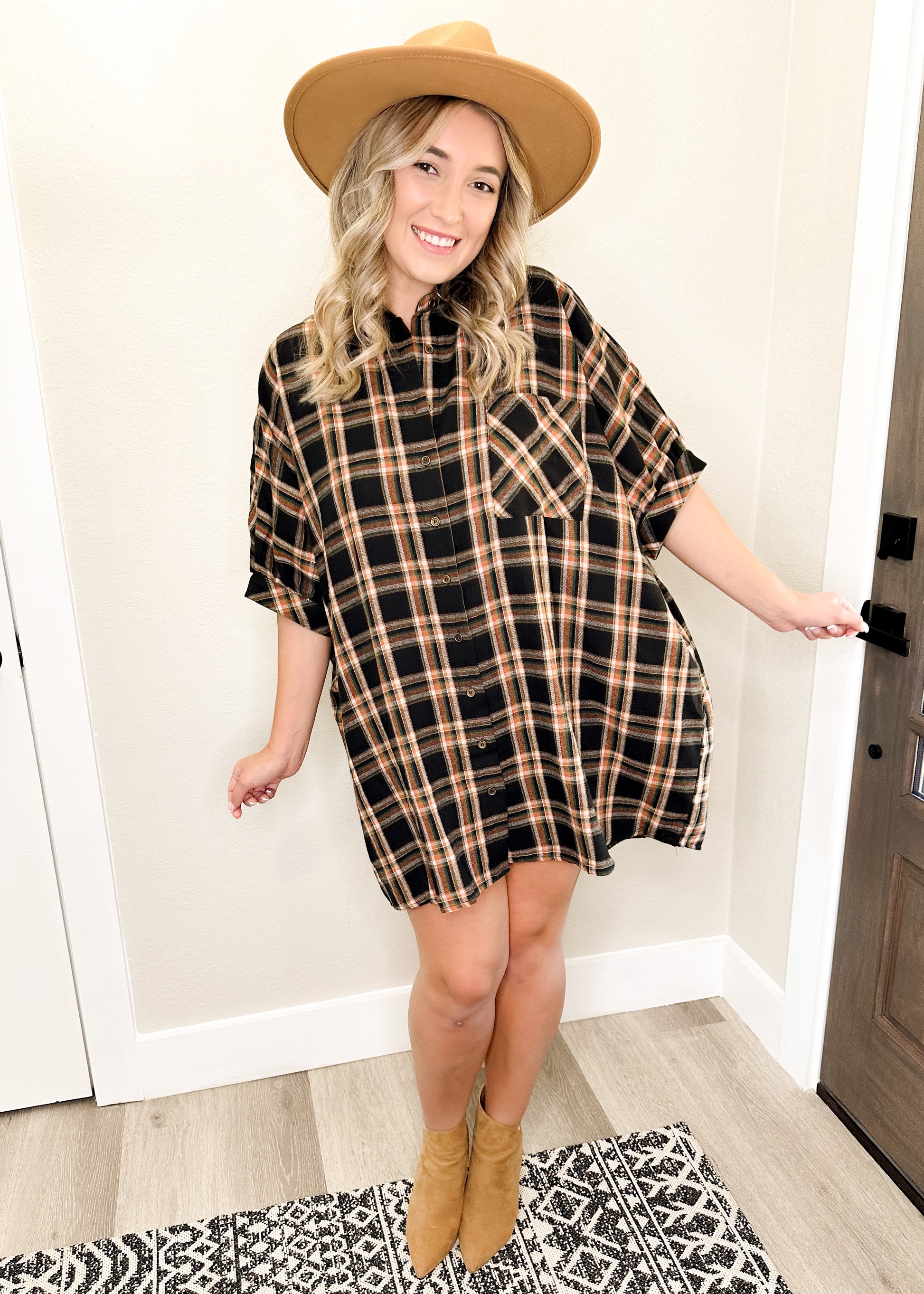 Black & Brown Oversized Flannel Shirt Dress