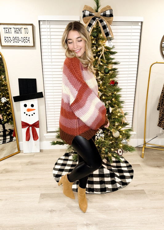 Berry Striped Chunky Sweater – Cozy And Stylish