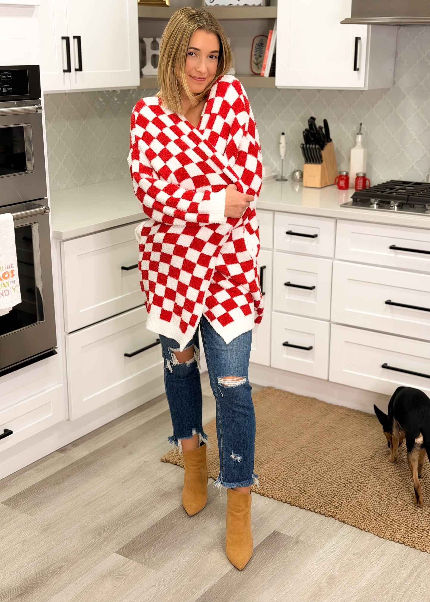 Red & White Checkered Cloud Cardigan