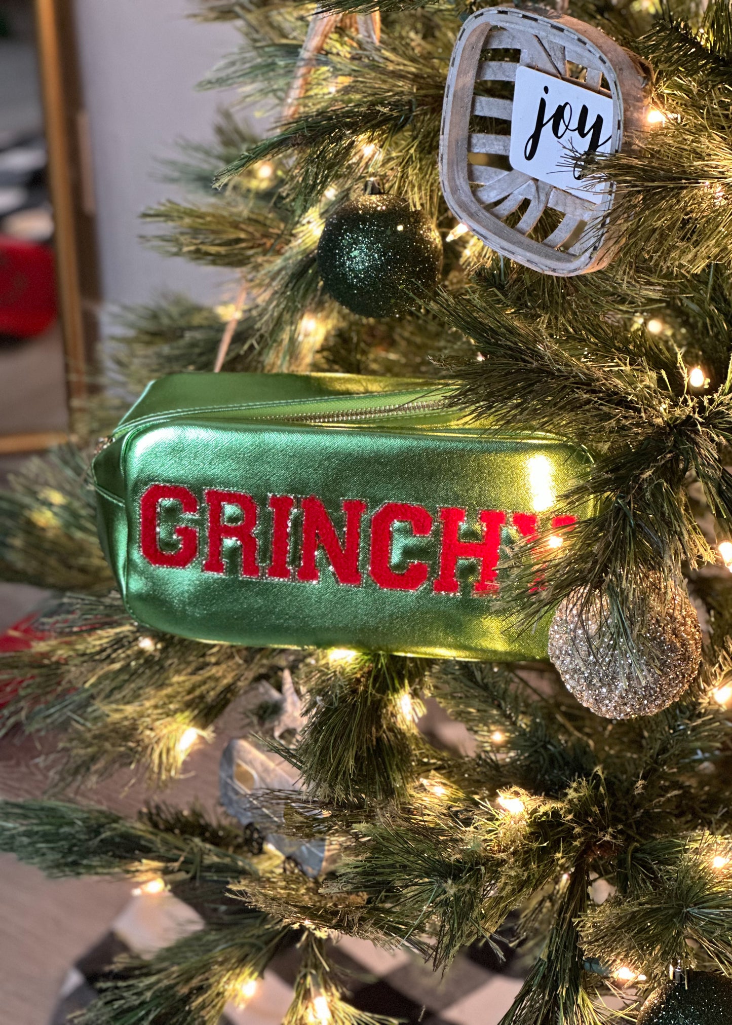 Grinchy Felt Letter Metallic Zipper Bag