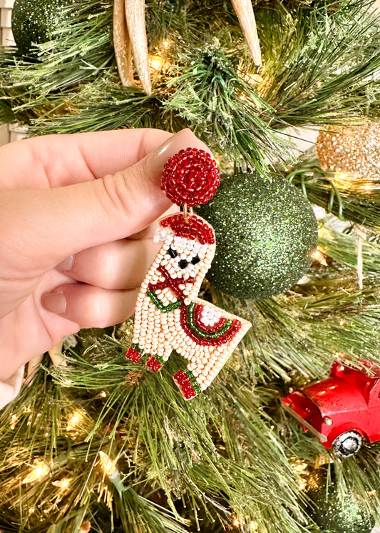 Christmas Llama Beaded Earrings