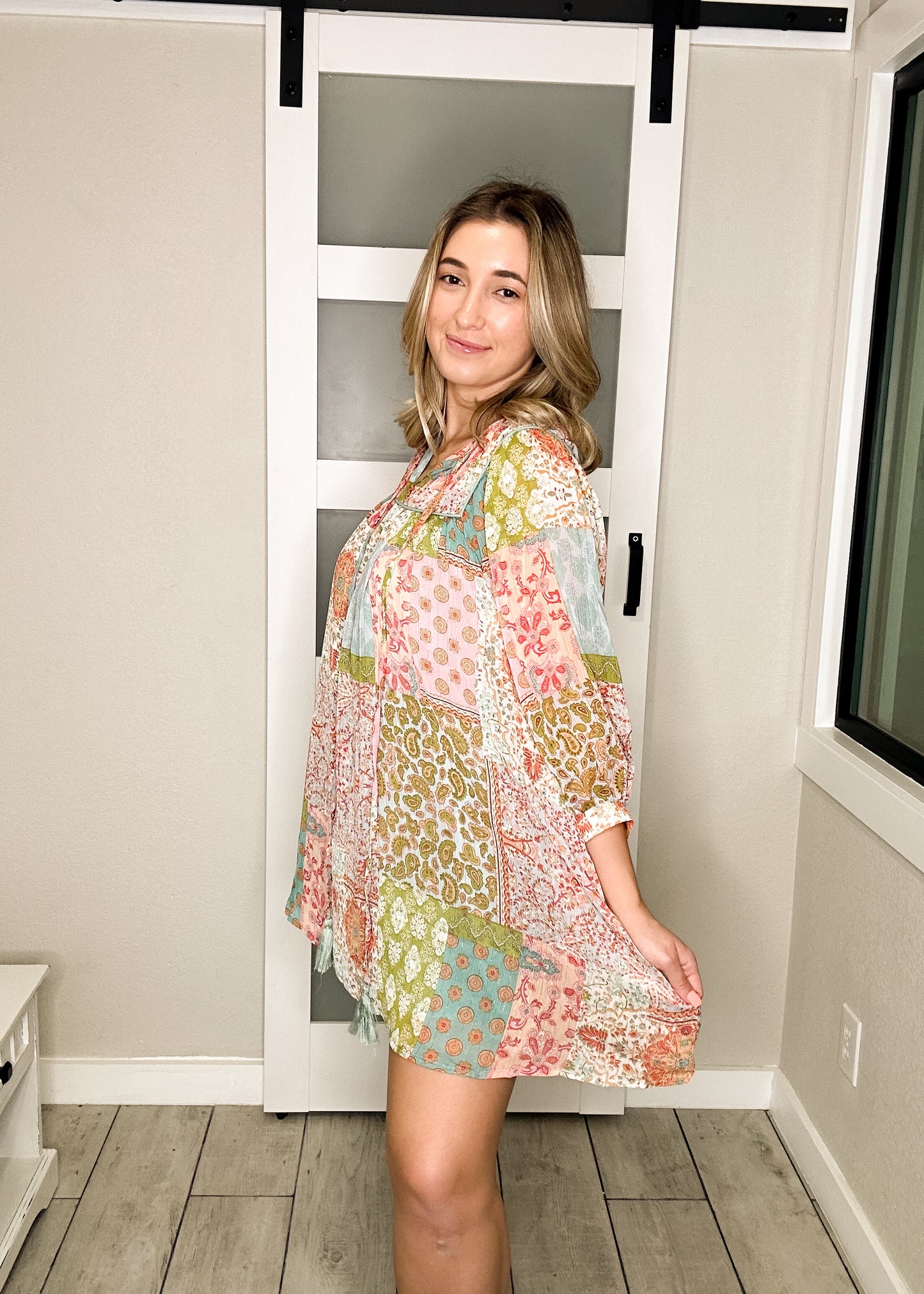 Spring Boho Multi Print Chiffon Dress