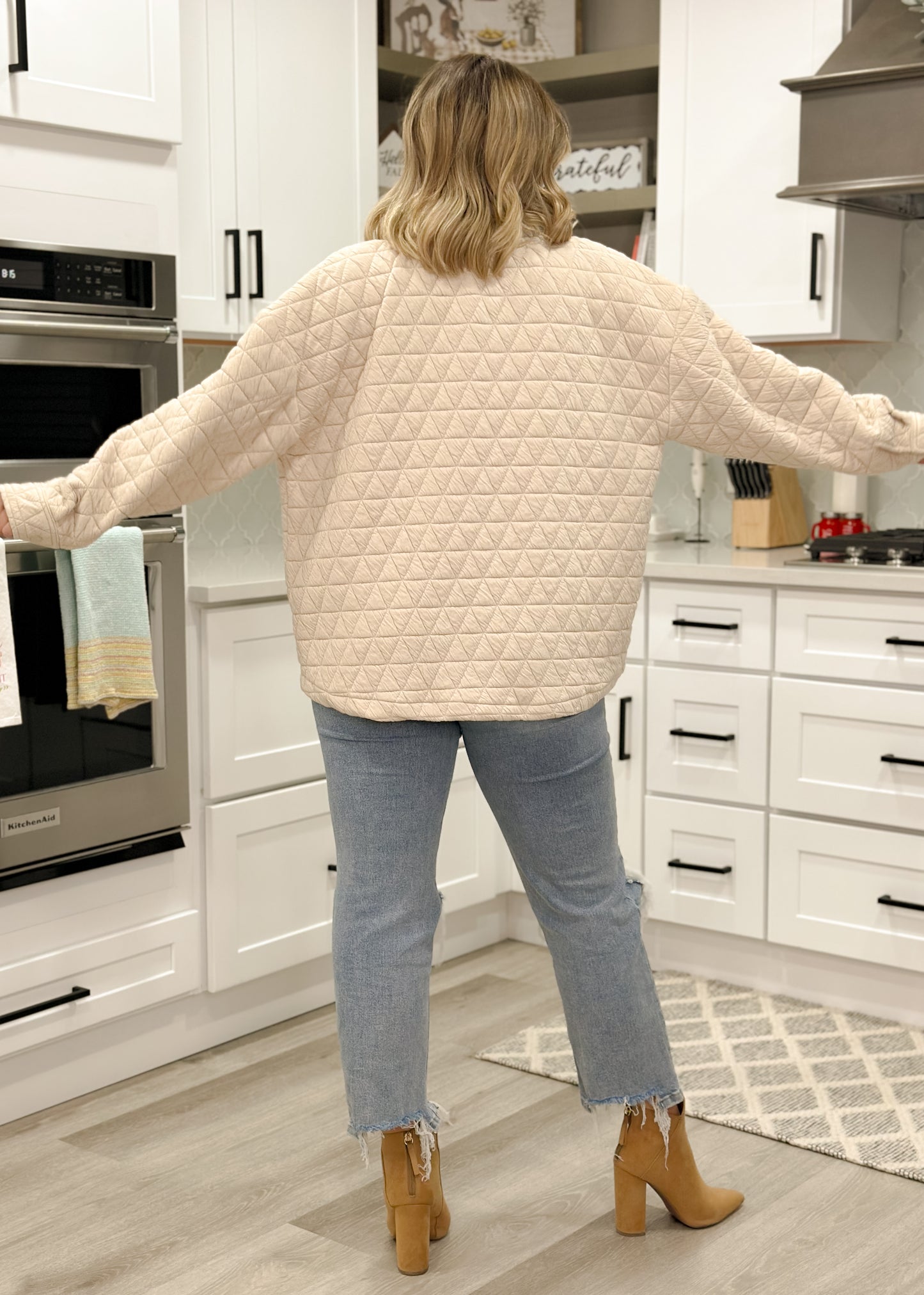 Oatmeal Quilted Button Up Jacket