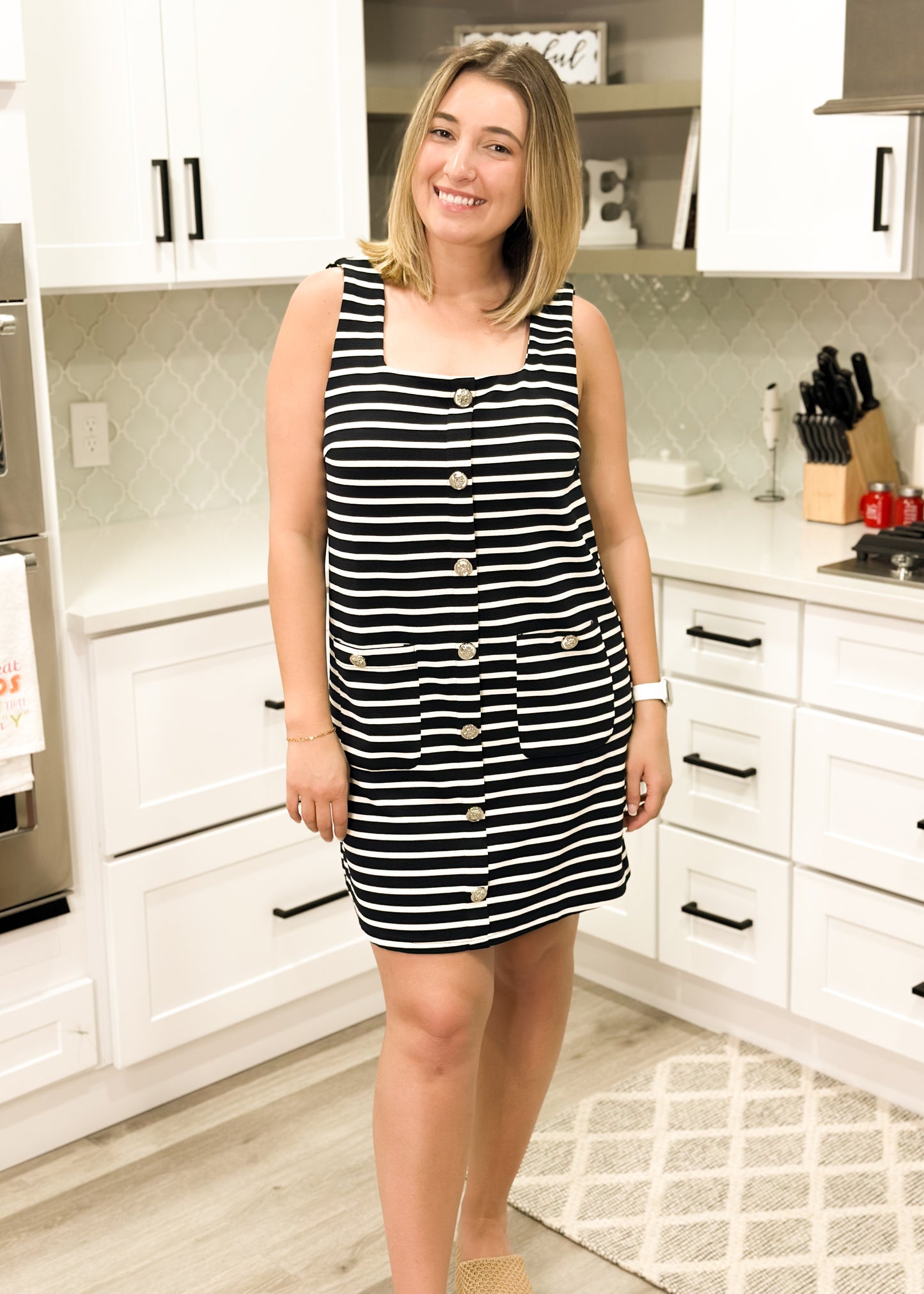 Sail Away Navy Blue Striped Button Mini Dress