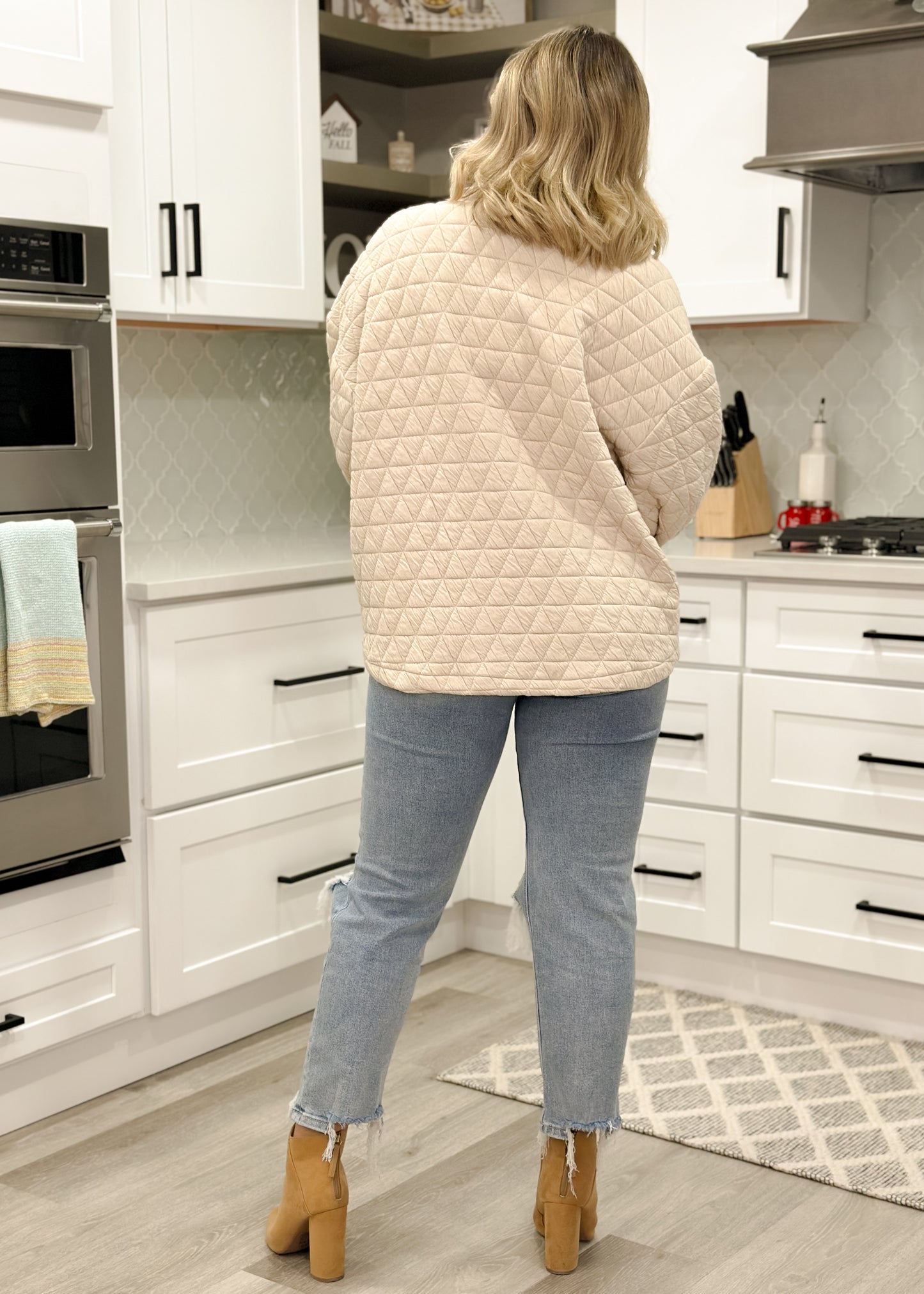 Oatmeal Quilted Button Up Jacket