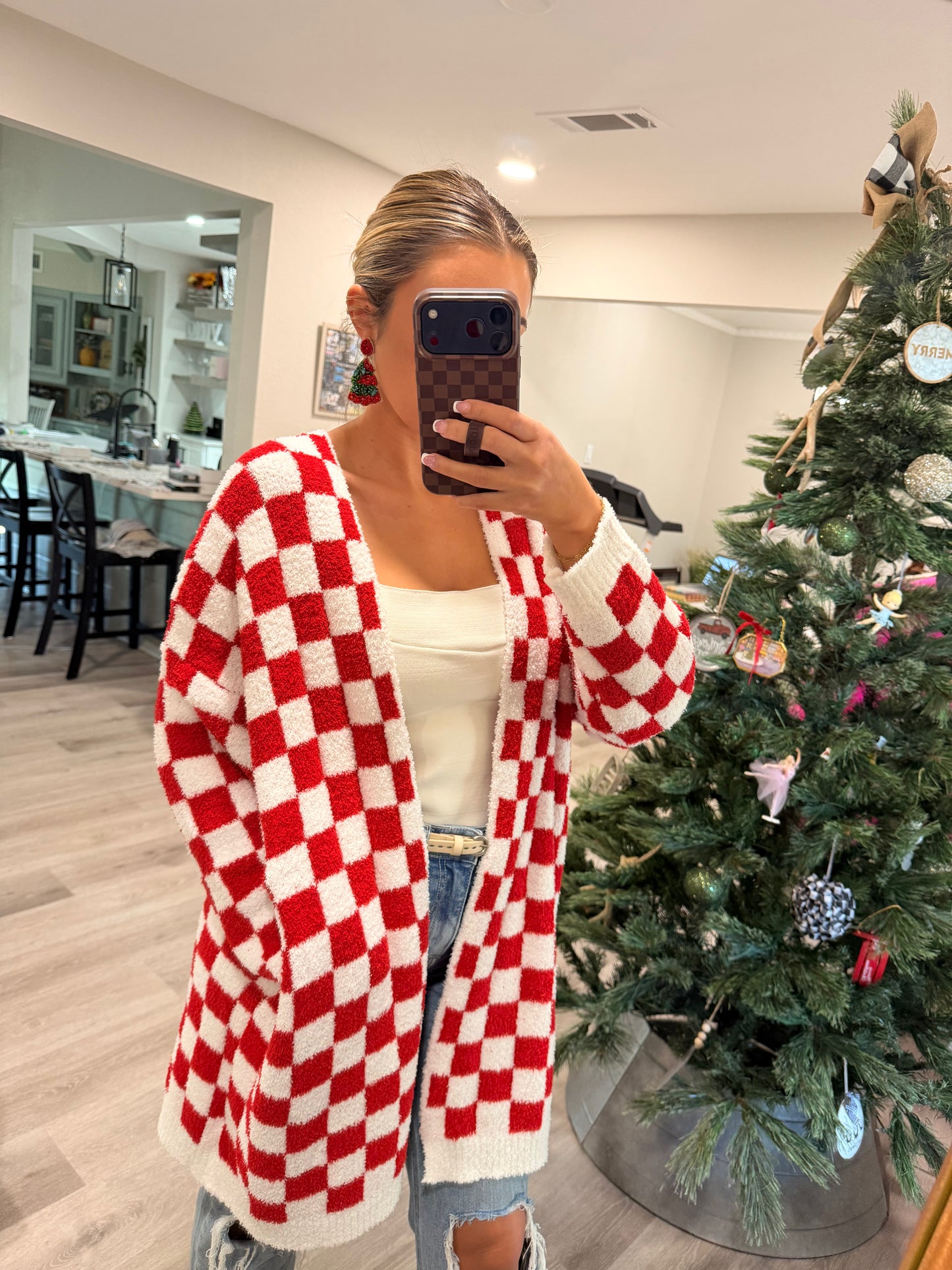 Red & White Checkered Cloud Cardigan