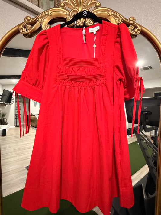 Red Puff Sleeve Babydoll Dress