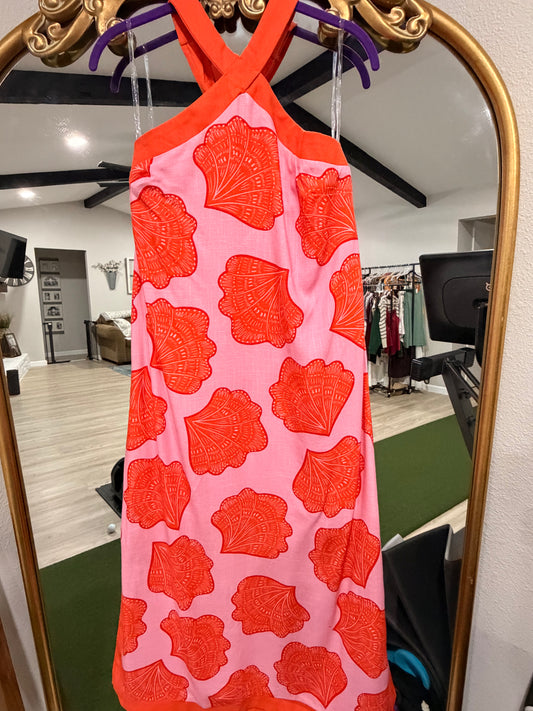 Coral Seashell Halter Midi Dress