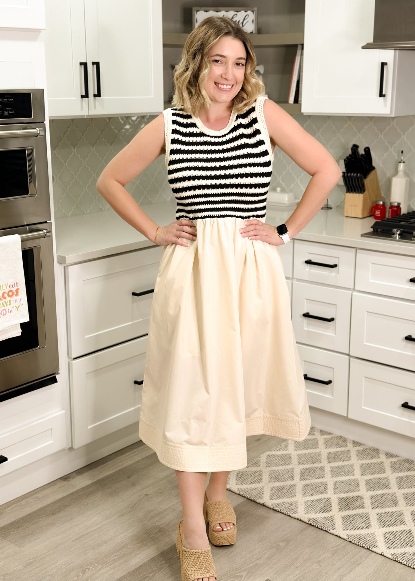 Seaside Stroll Black & Cream Crochet Midi Dress