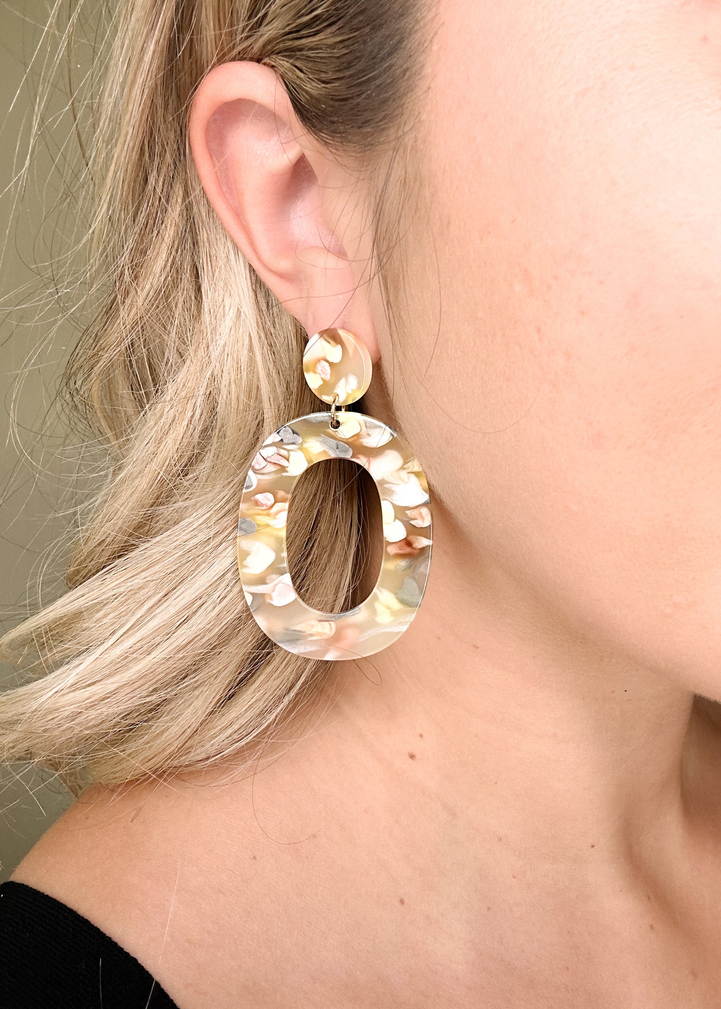 Yellow Multi-Color Oval Dangle Earrings