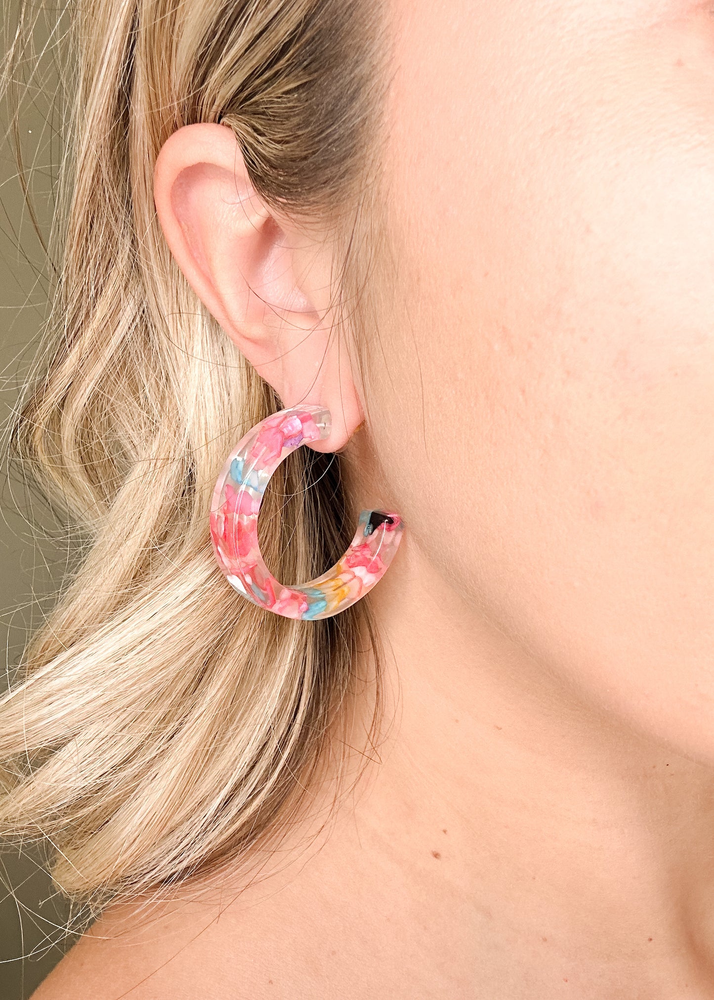 Pink & Blue Pebble Hoop Earrings