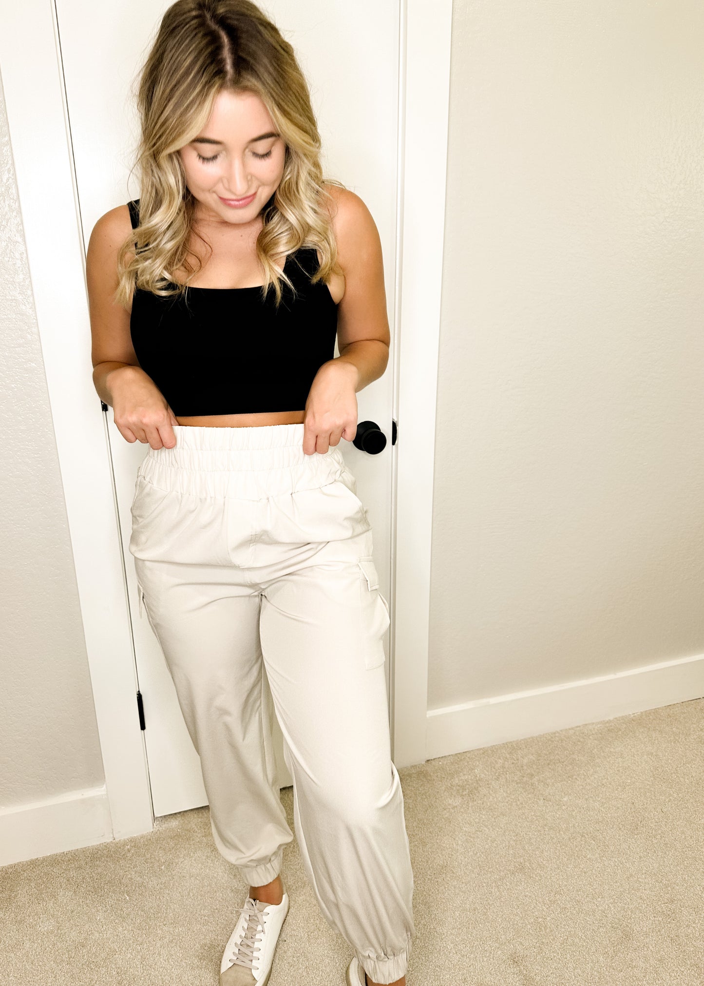 Coconut High Waisted Cargo Joggers with Pockets