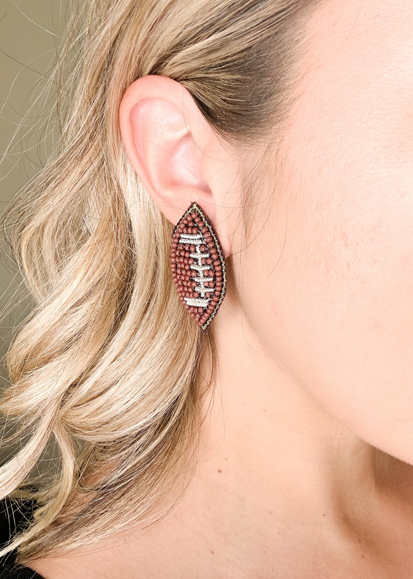 Football Beaded Stud Earrings