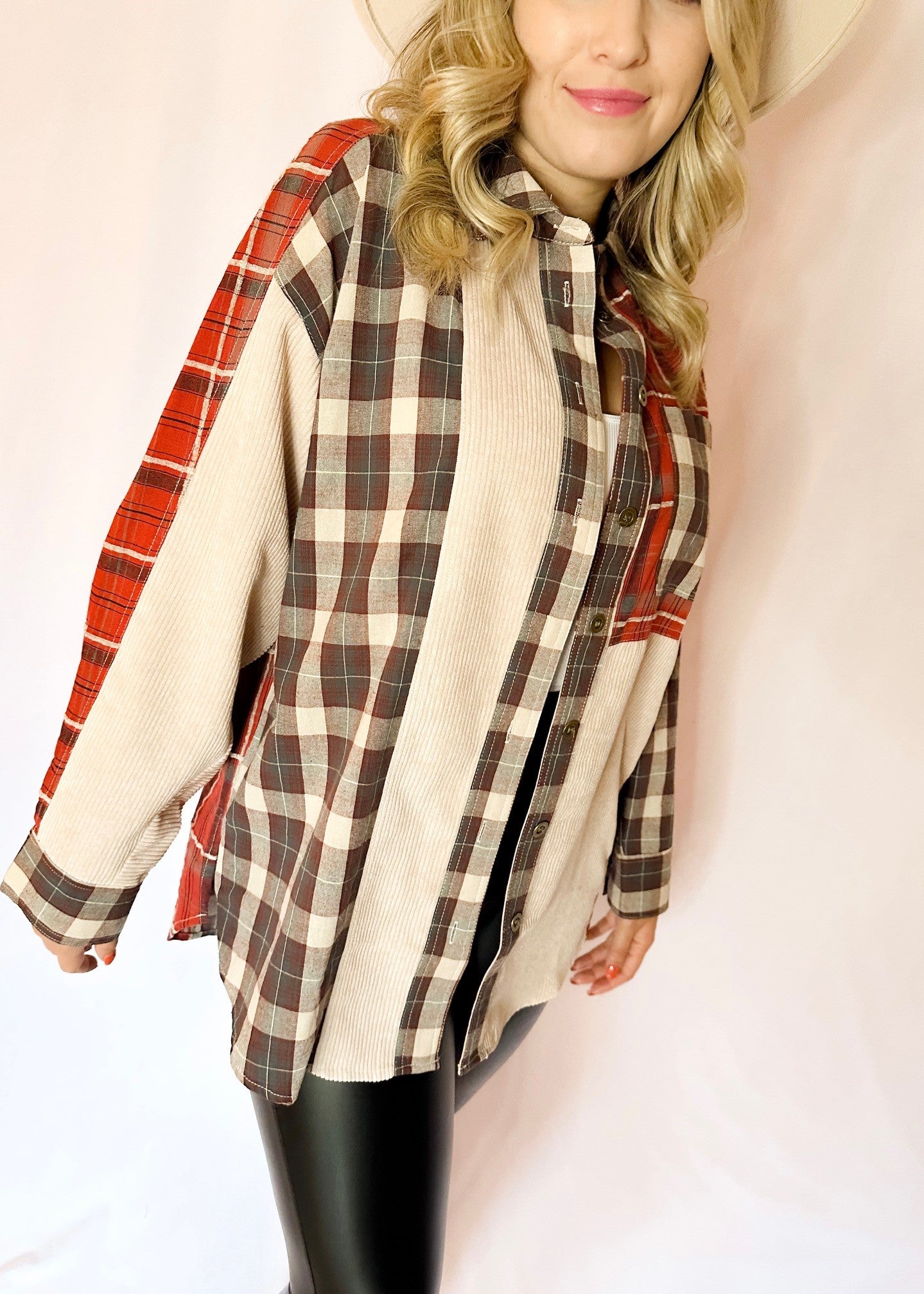 Terracotta Color Block Plaid Shacket