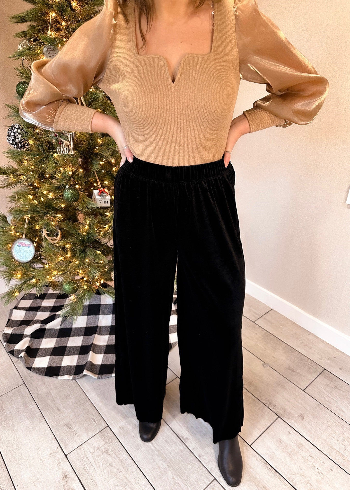 Black Velvet Wide Leg Pants