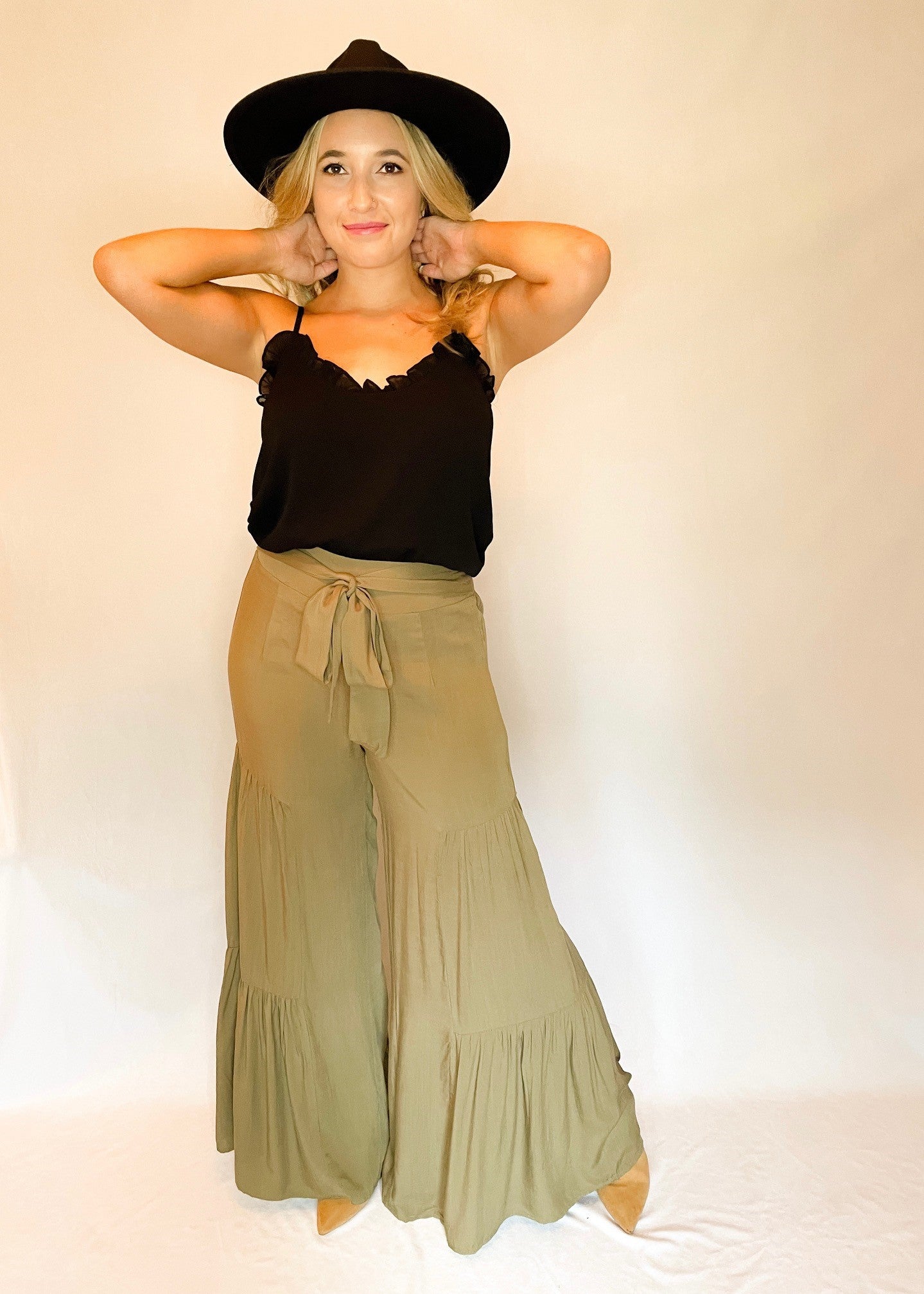 Black Ruffle Neckline Tank Top