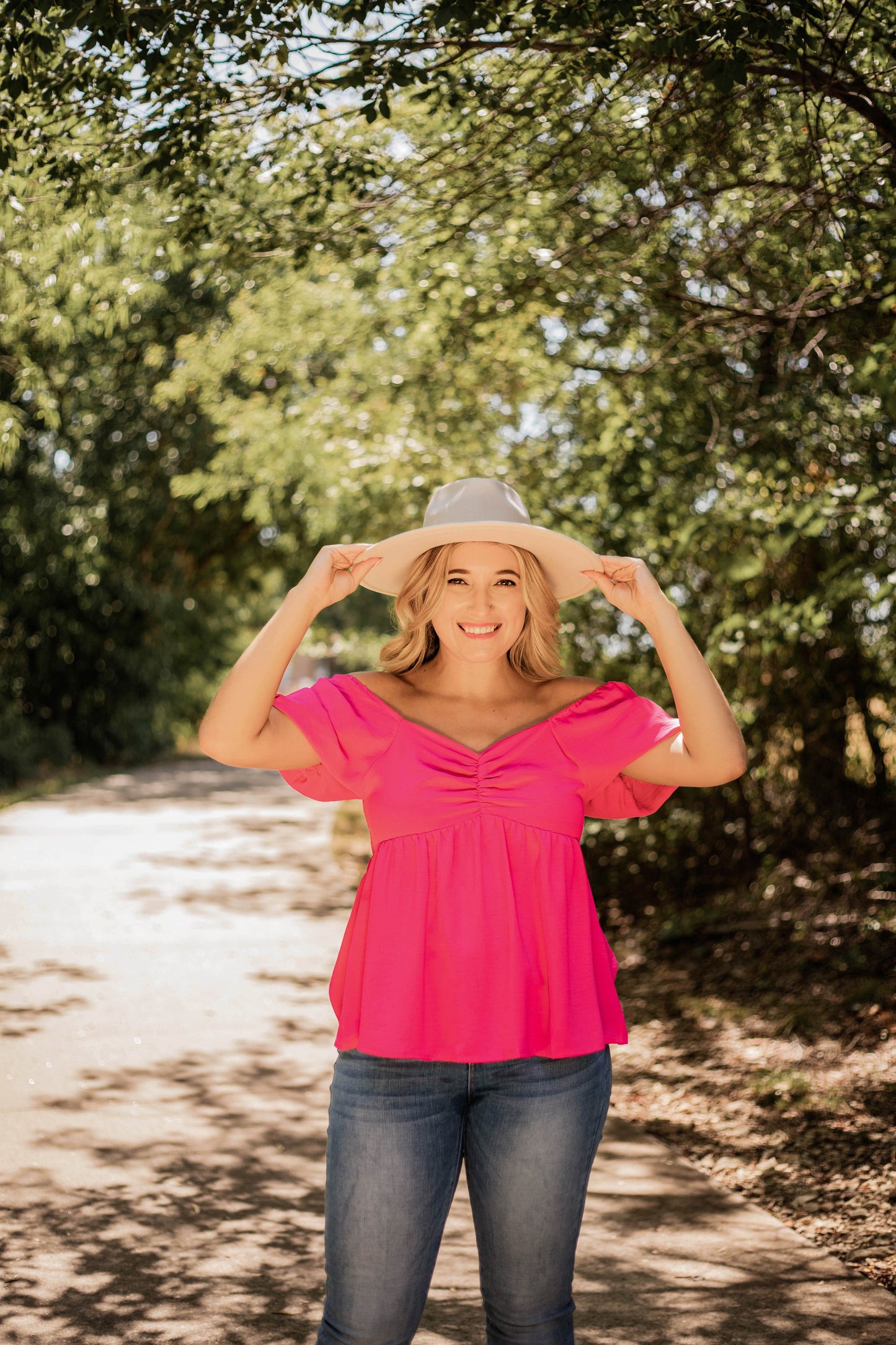 Hot Pink Bubble Sleeve Baby Doll Top