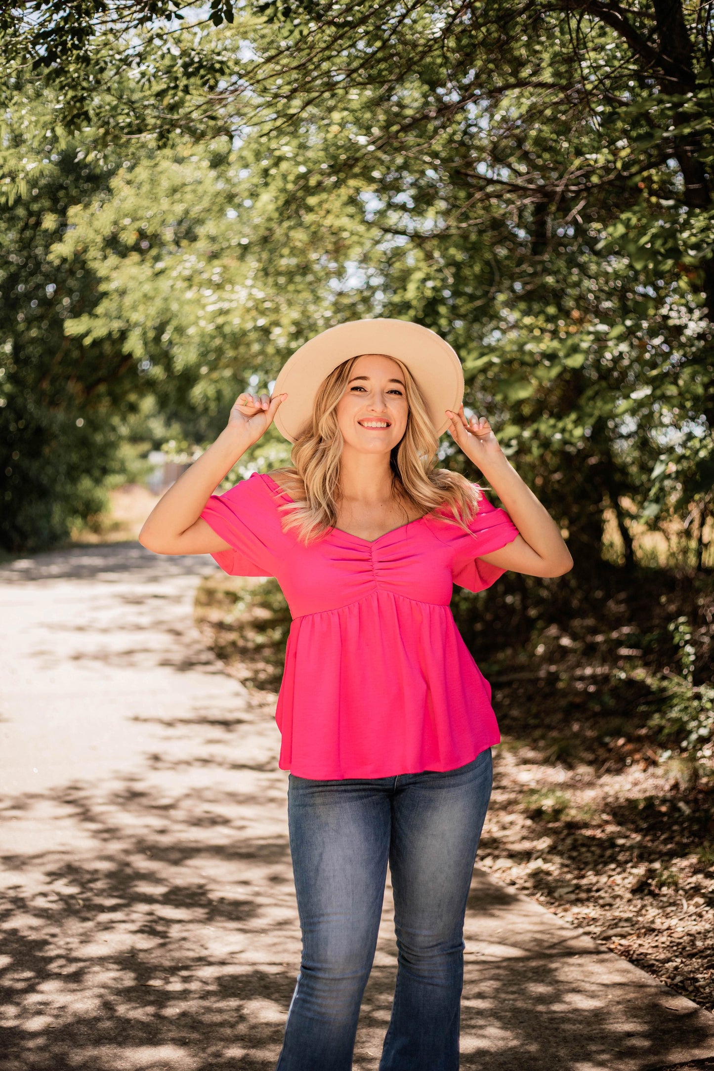 Hot Pink Bubble Sleeve Baby Doll Top