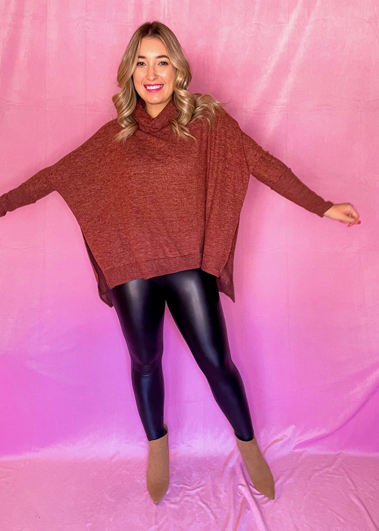 Rust Cowl Neck Hi-low Sweater