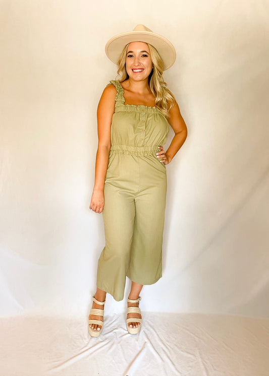 Olive Ruched Strap Jumpsuit *FINAL SALE*