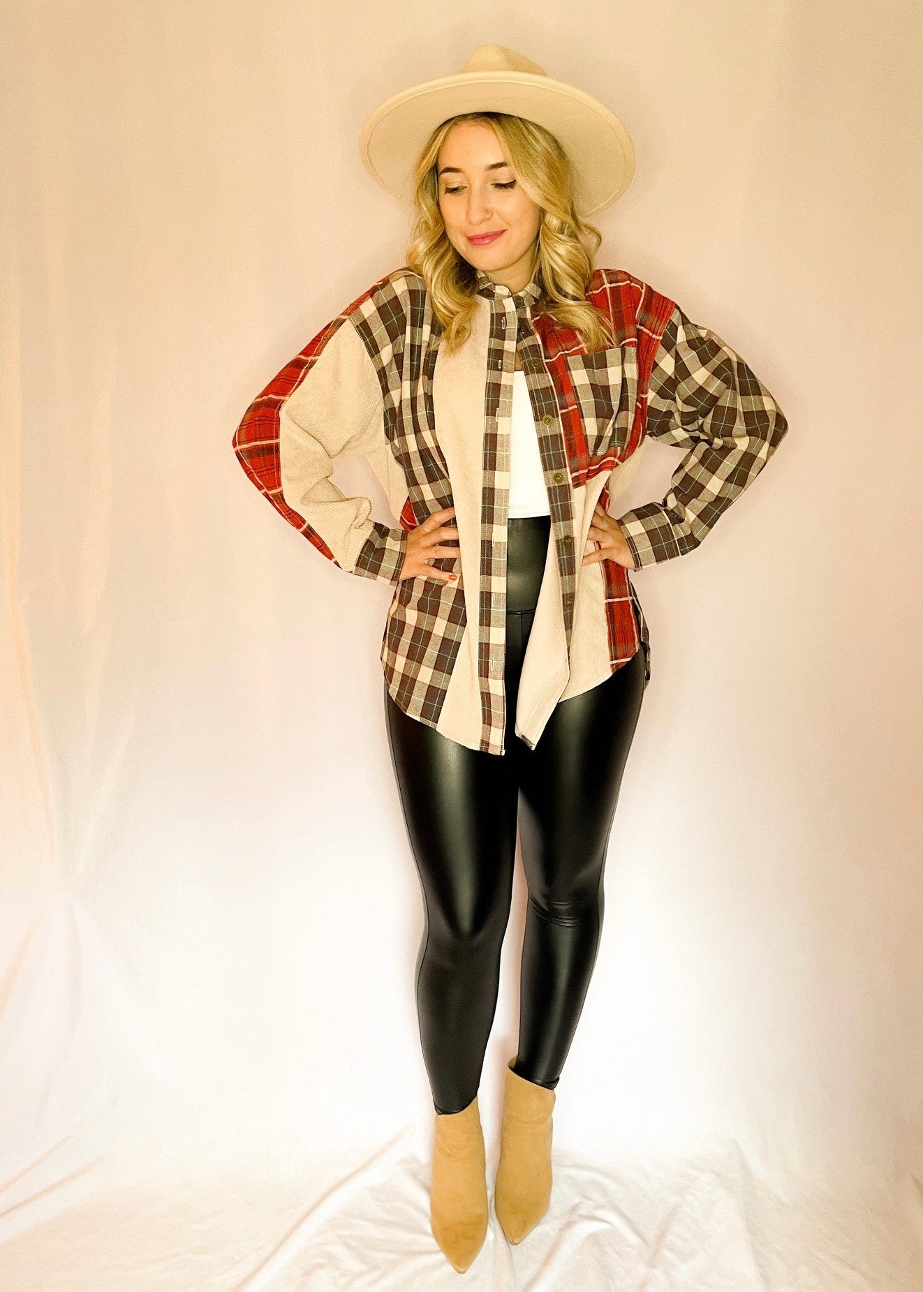 Terracotta Color Block Plaid Shacket