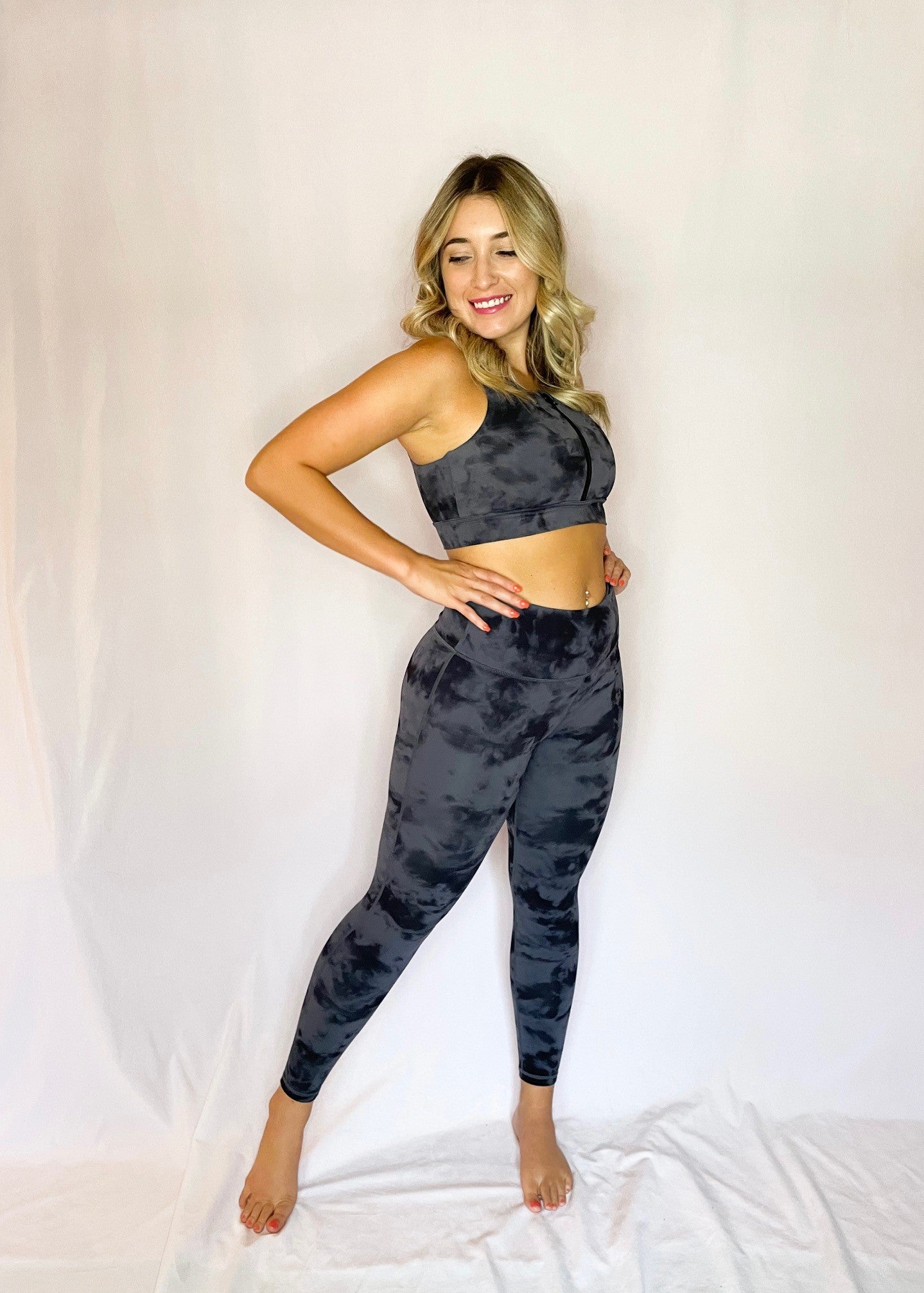 Grey Tie Dye Zip Up Sports Bra