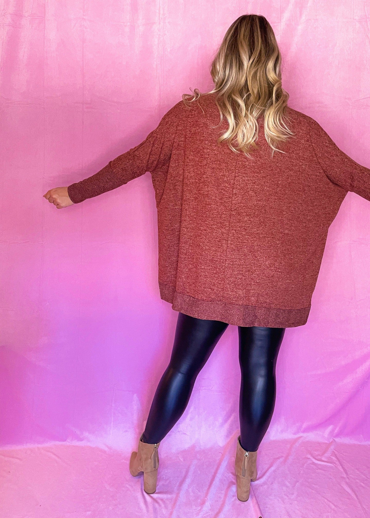 Rust Cowl Neck Hi-low Sweater