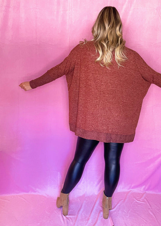 Rust Cowl Neck Hi-low Sweater