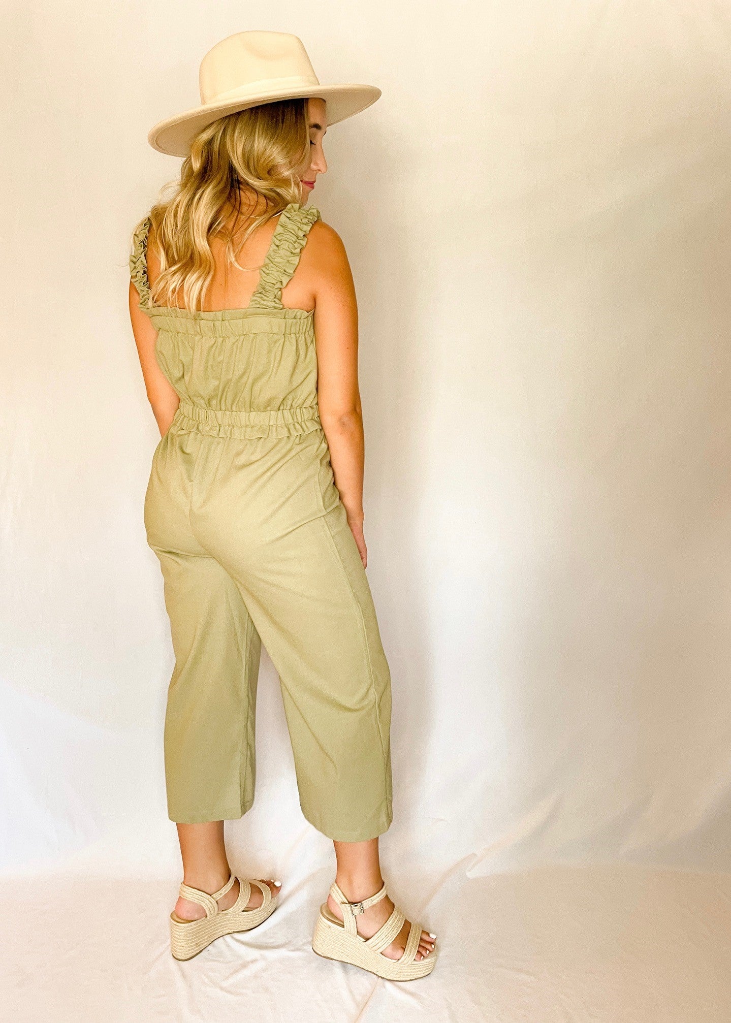 Olive Ruched Strap Jumpsuit *FINAL SALE*