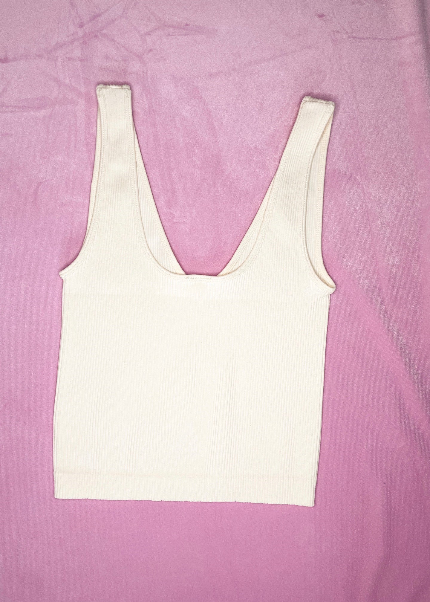Cream Ribbed V-neck Tank